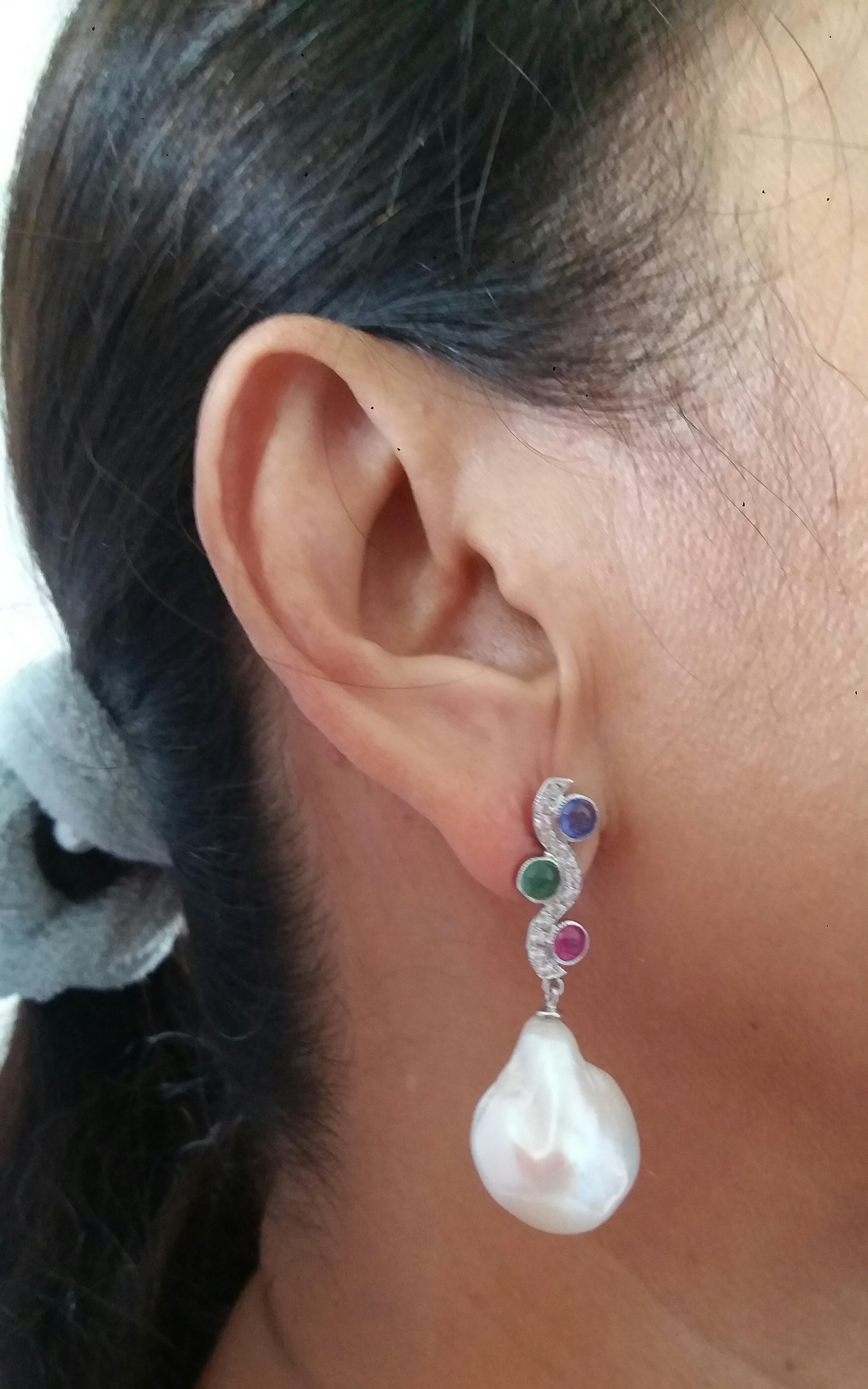 Tutti Frutti Ruby Sapphire Emerald Gold Diamonds Baroque Pearls Dangle Earrings For Sale 4