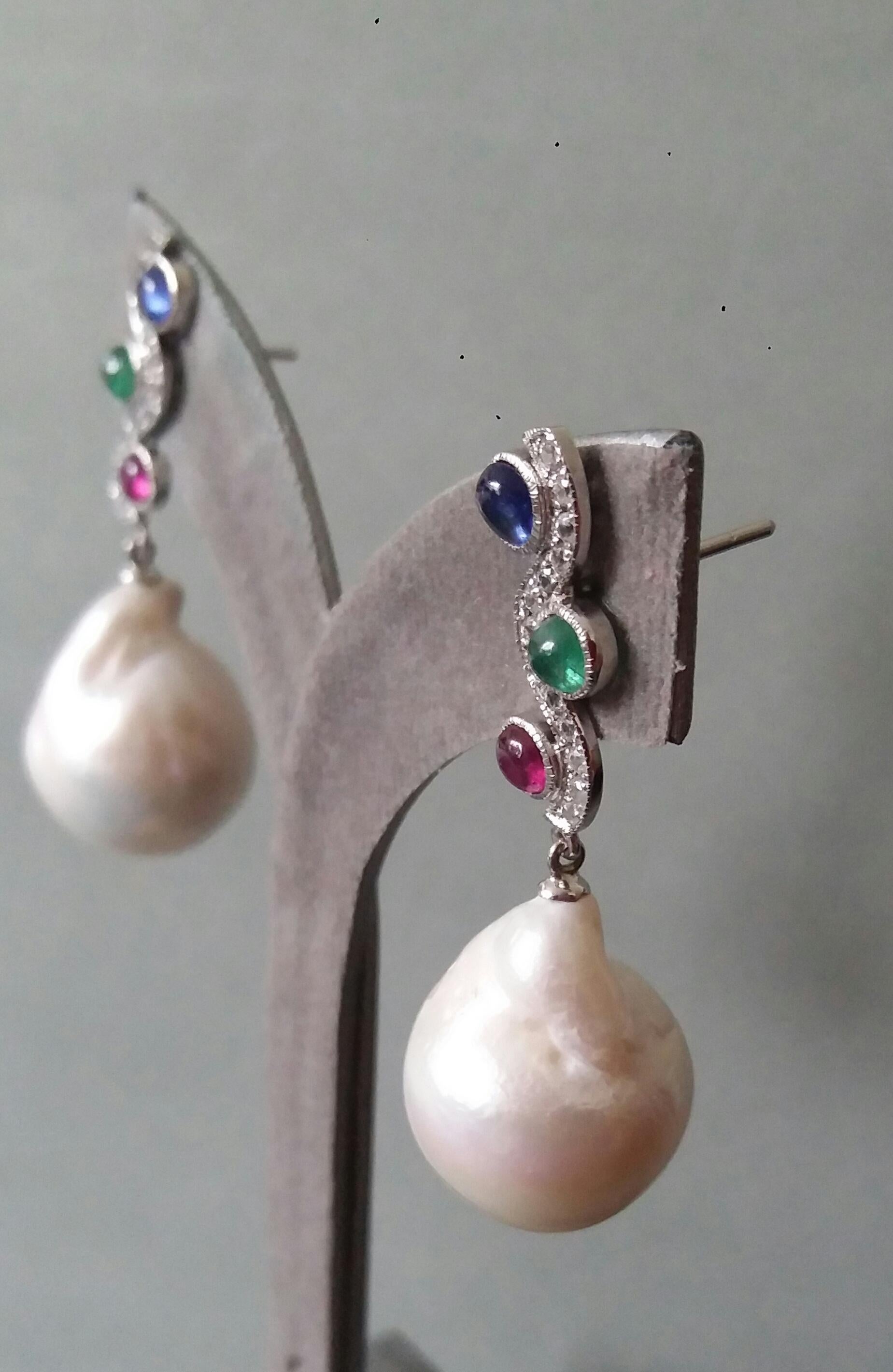 Tutti Frutti Ruby Sapphire Emerald Gold Diamonds Baroque Pearls Dangle Earrings For Sale 2