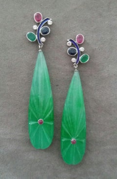 Tutti Frutti  Boucles d'oreilles pendantes rubis saphir émeraude or diamants émail jade