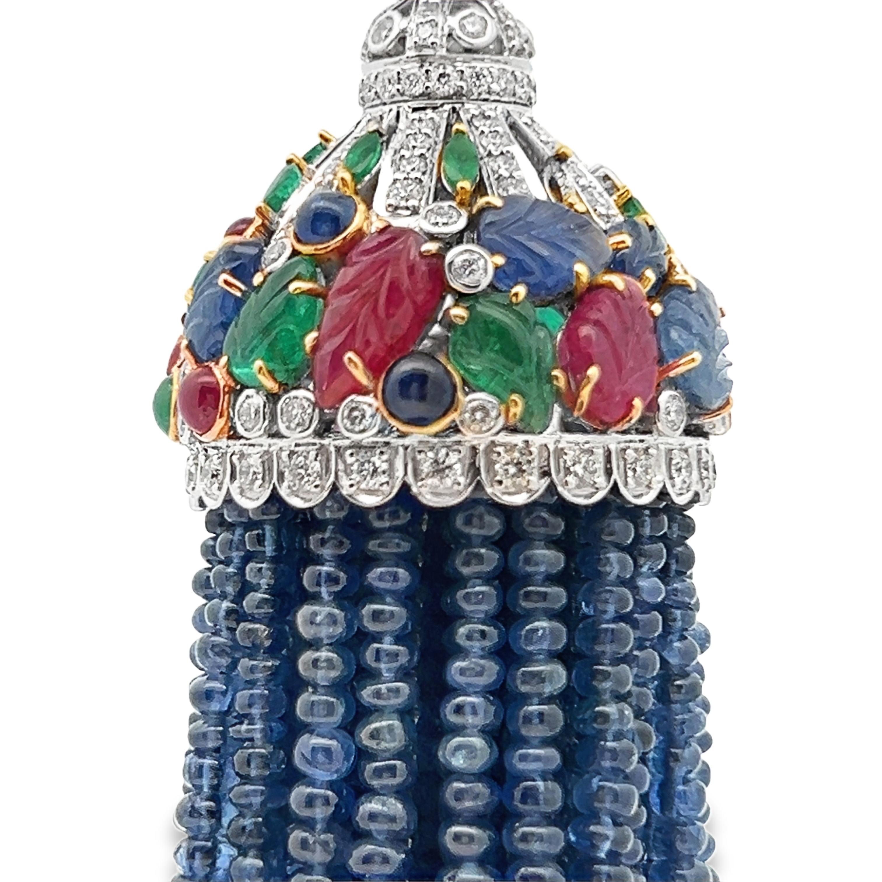Tutti Frutti Sautoir Tassel Necklace For Sale 3