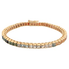 Vintage Tutti-Frutti Semi-Precious Stone Line Bracelet in 14k Yellow Gold
