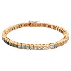 Tutti-Frutti Semi-Precious Stone Line Bracelet in 14k Yellow Gold