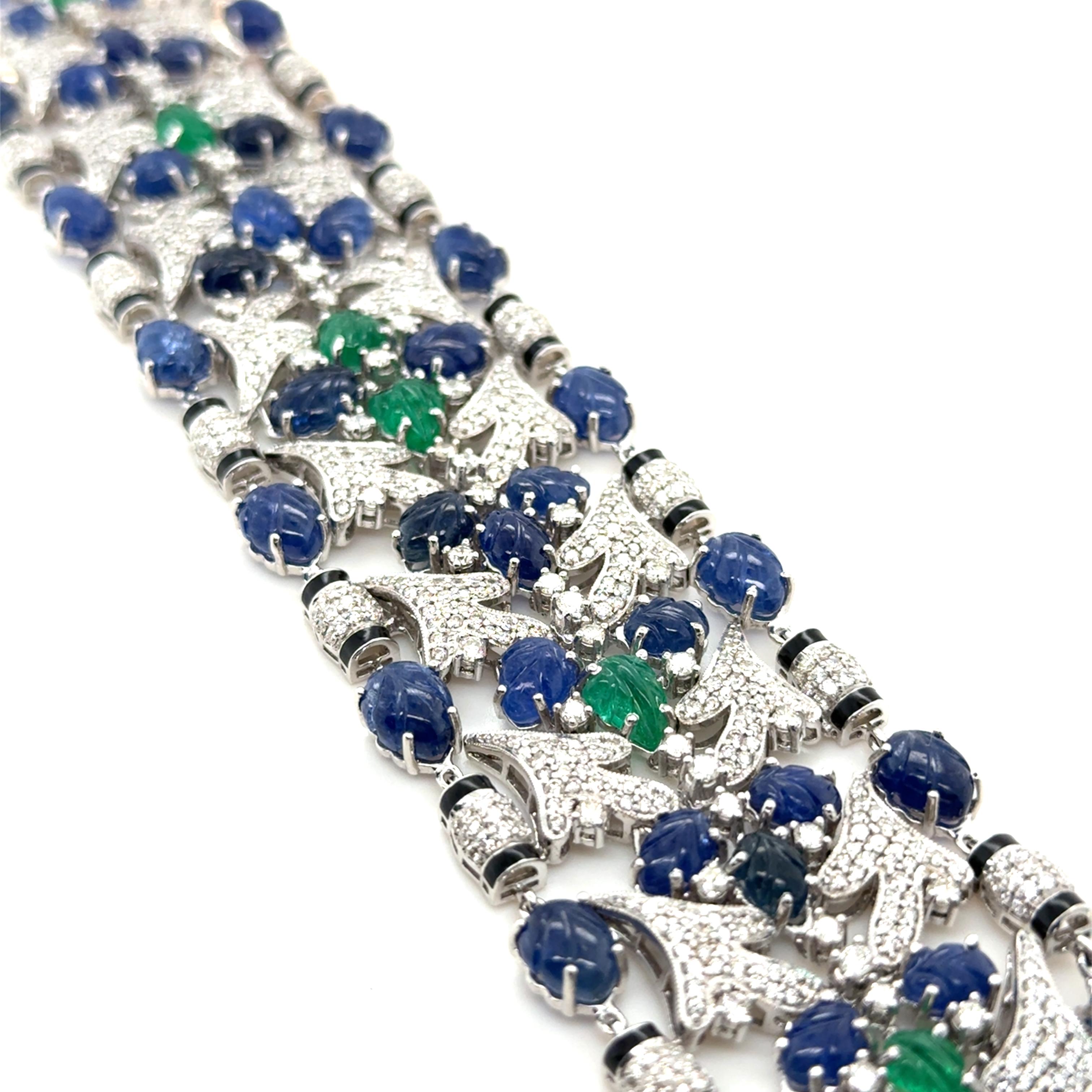 Donna Bracciale Tutti Frutti Style, con diamanti, zaffiri e smeraldi in vendita