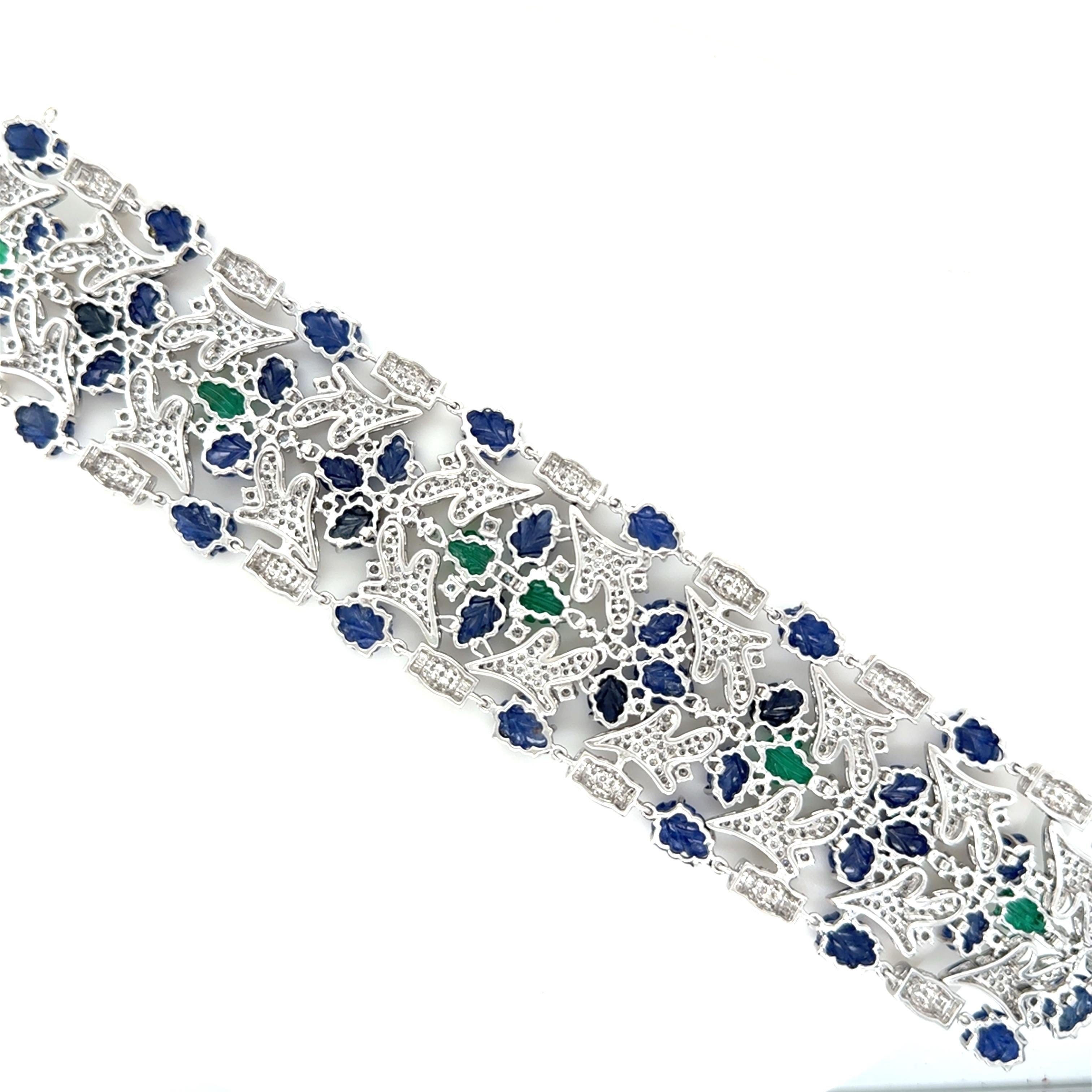 Bracciale Tutti Frutti Style, con diamanti, zaffiri e smeraldi in vendita 1