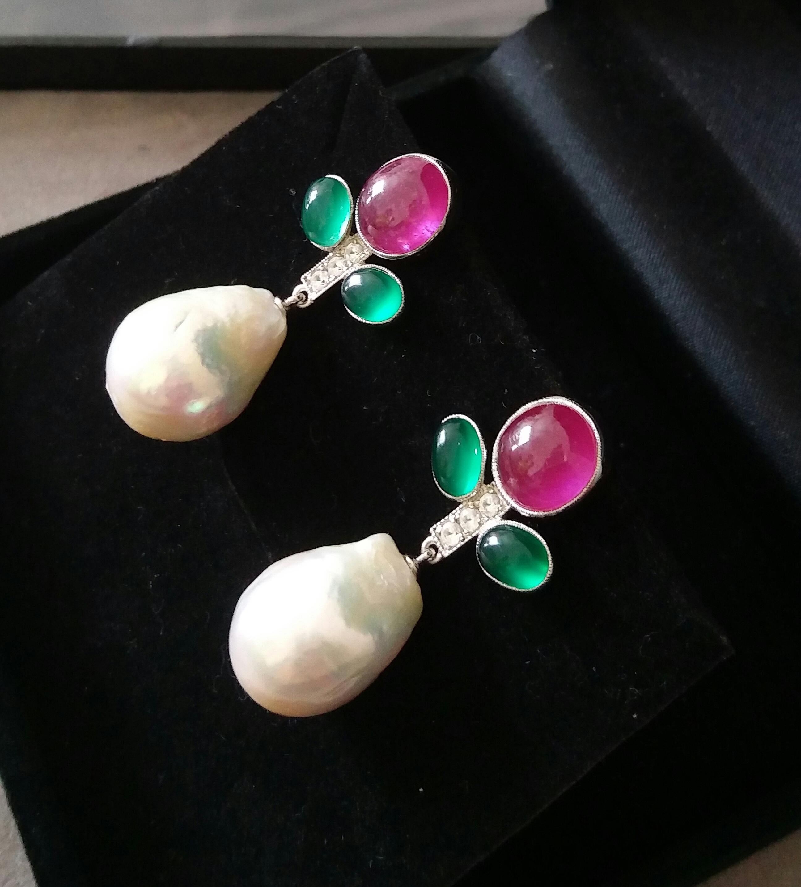 Tutti Frutti Style Rubies Emeralds Gold Diamonds Baroque Pearls Dangle Earrings For Sale 3