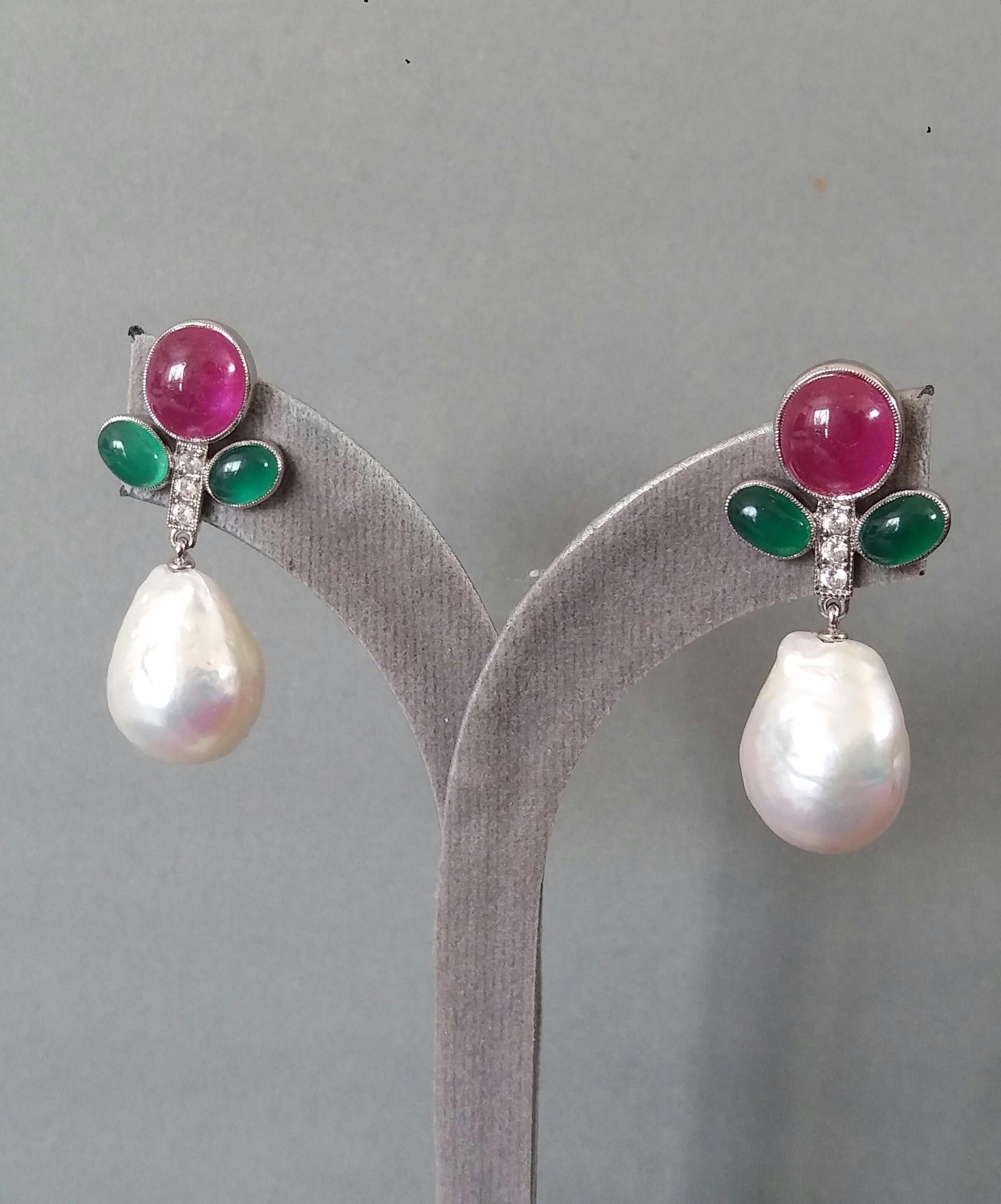 Tutti Frutti Style Rubies Emeralds Gold Diamonds Baroque Pearls Dangle Earrings For Sale 4