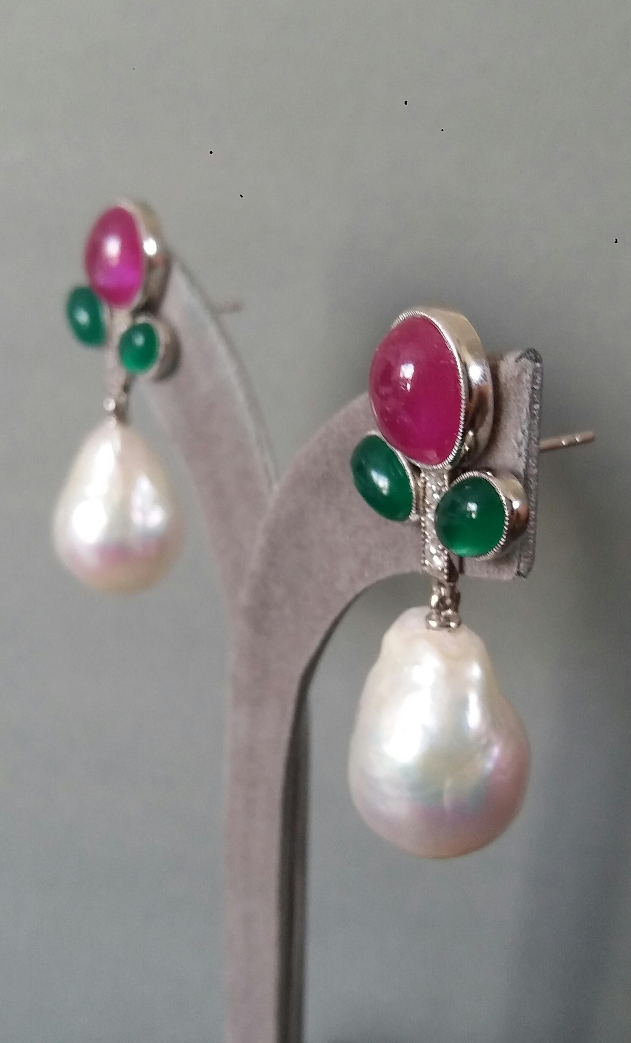Tutti Frutti Style Rubies Emeralds Gold Diamonds Baroque Pearls Dangle Earrings For Sale 5