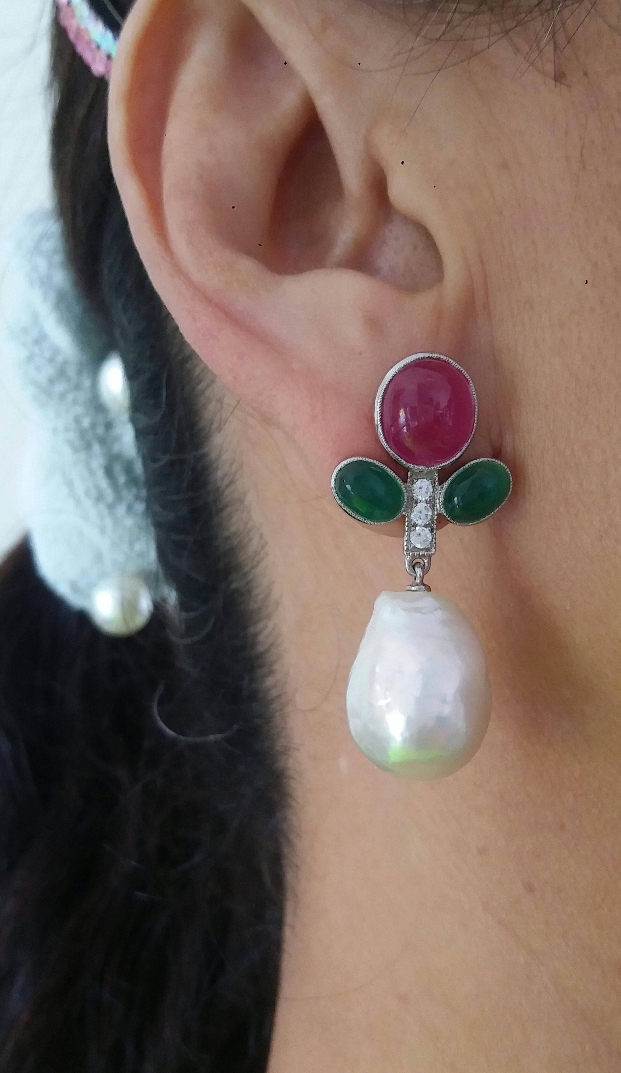 Tutti Frutti Style Rubies Emeralds Gold Diamonds Baroque Pearls Dangle Earrings For Sale 6