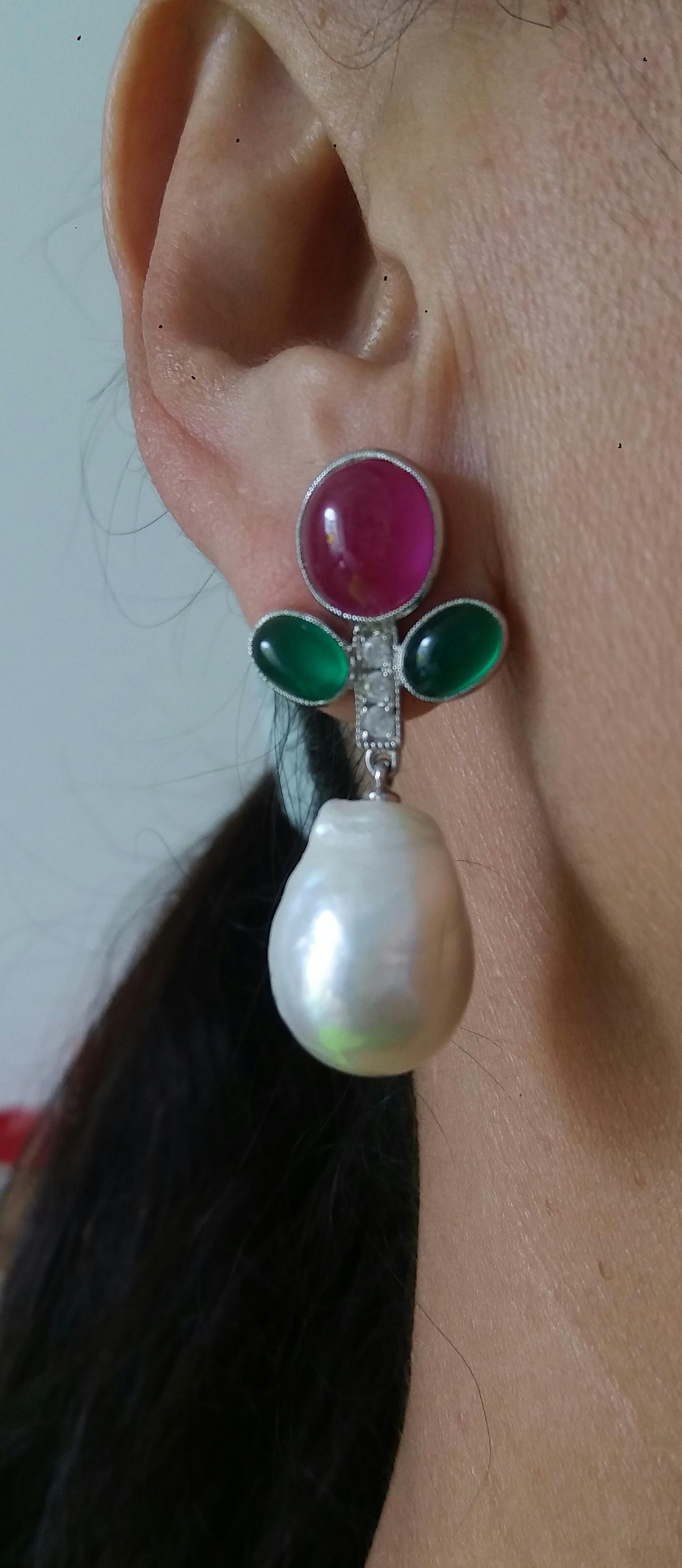 Tutti Frutti Style Rubies Emeralds Gold Diamonds Baroque Pearls Dangle Earrings For Sale 7