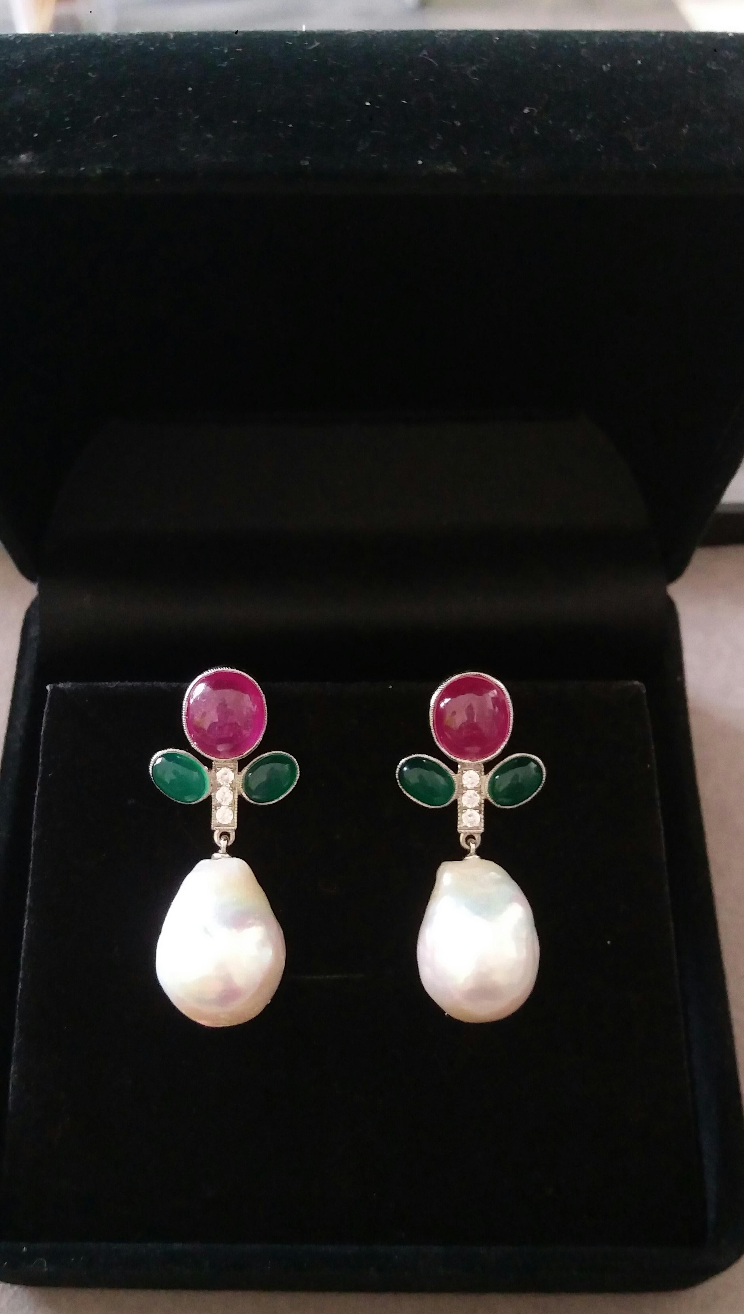 Tutti Frutti Style Rubies Emeralds Gold Diamonds Baroque Pearls Dangle Earrings For Sale 1