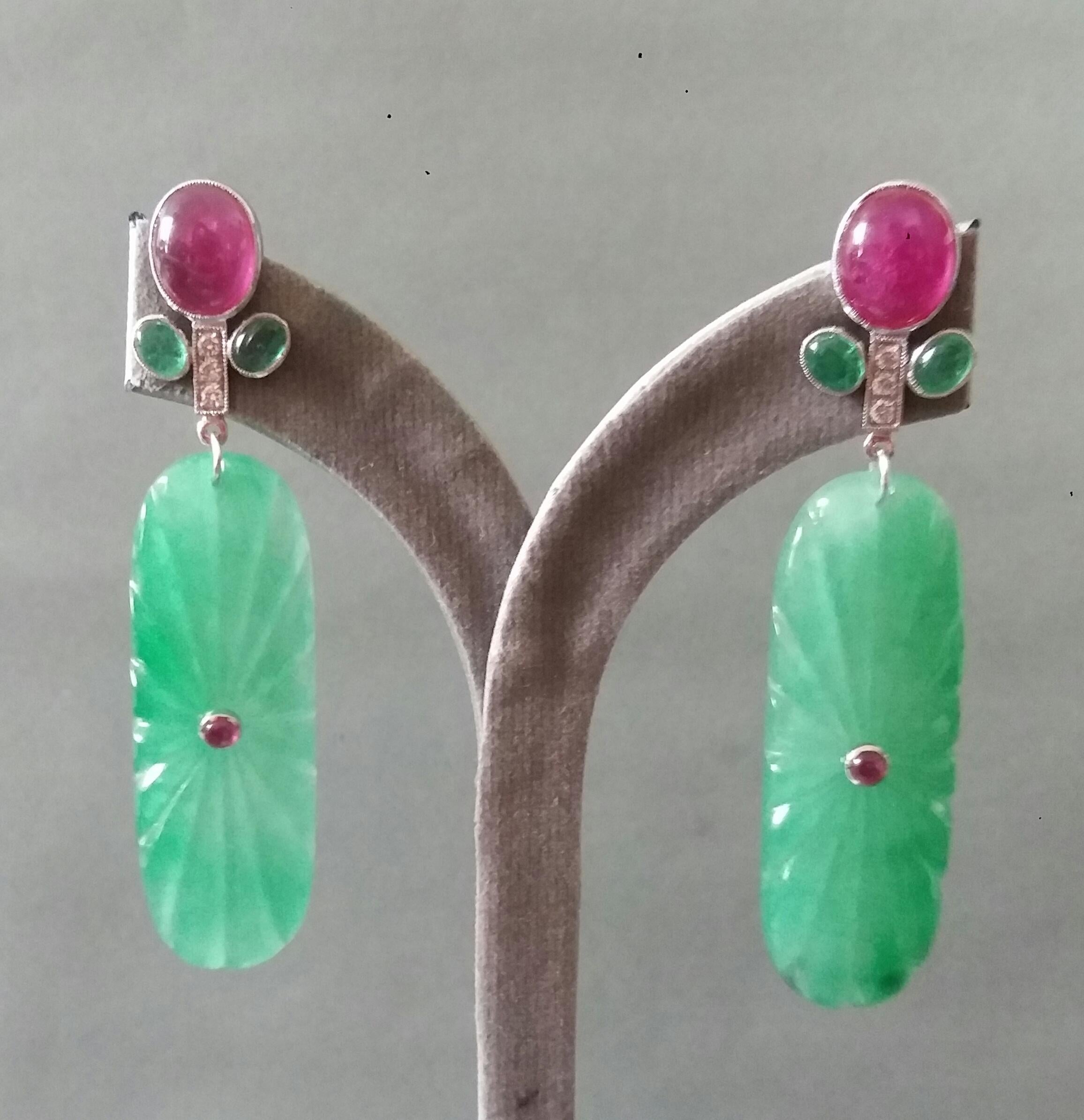 Tutti Frutti Style Rubies Emeralds Gold Diamonds Engraved Jades Dangle Earrings 1