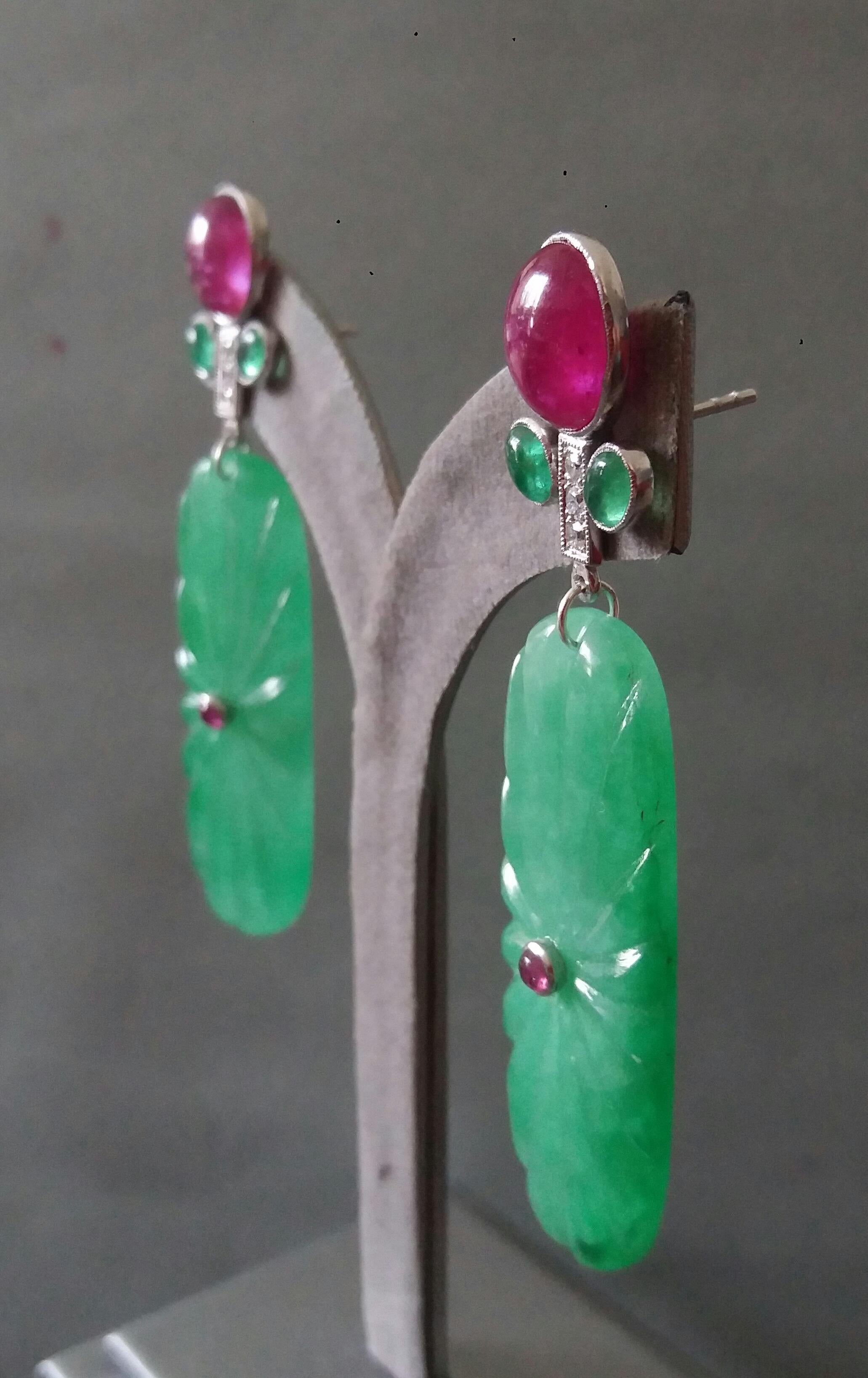 Tutti Frutti Style Rubies Emeralds Gold Diamonds Engraved Jades Dangle Earrings 2