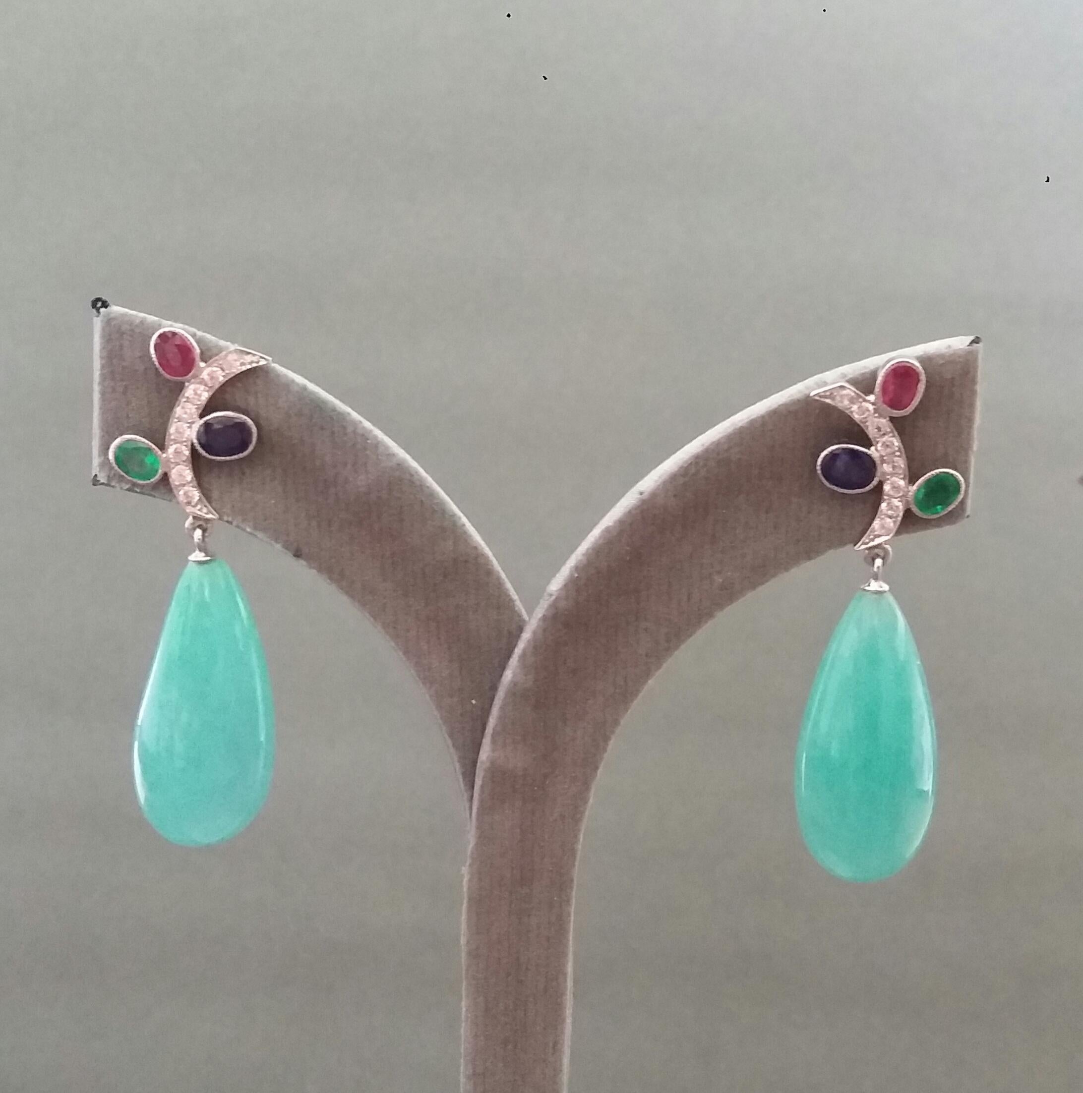 Tutti Frutti Style Rubies Sapphires Emeralds Gold Diamonds Jade Drops Earrings For Sale 4