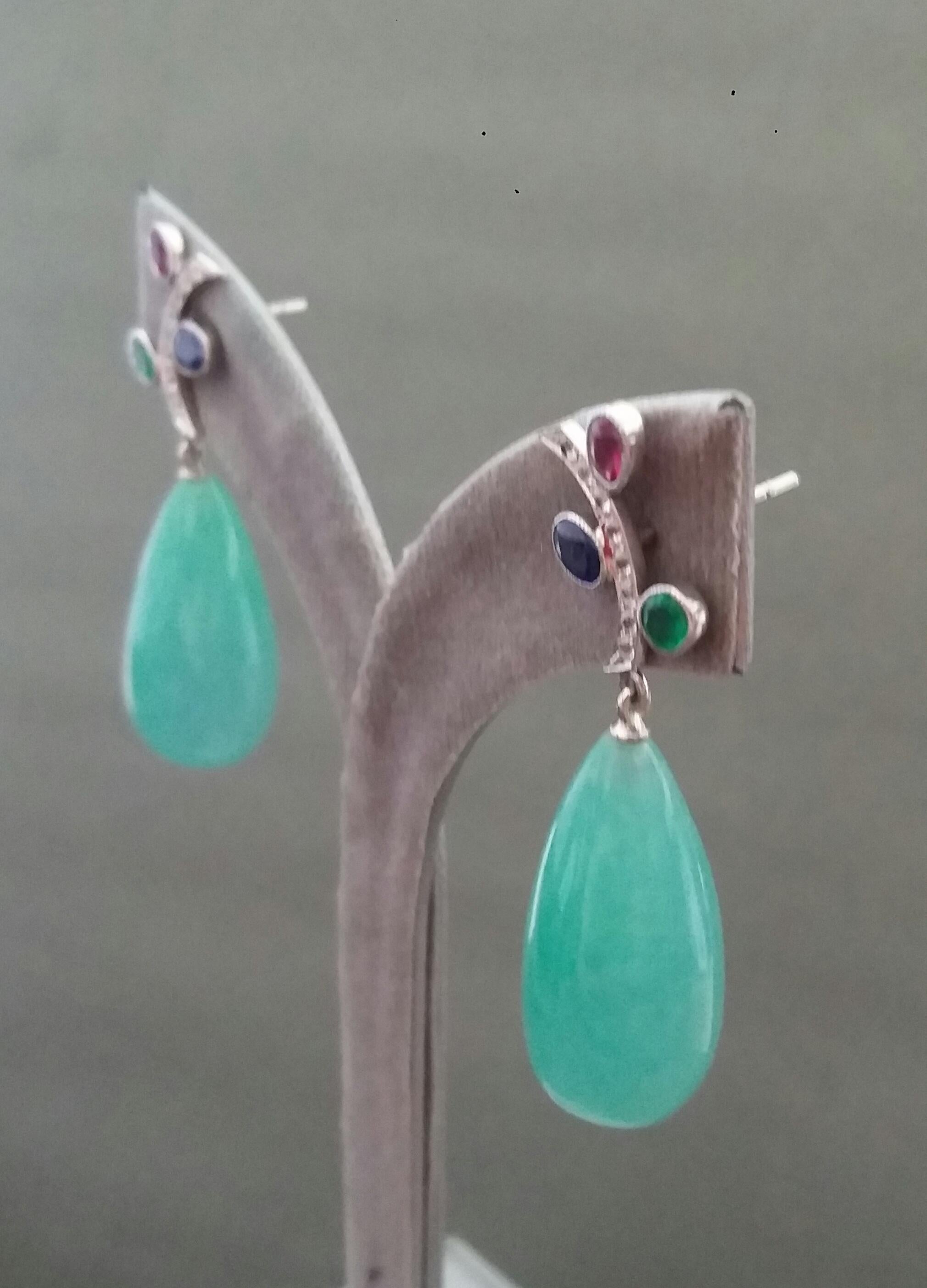 Tutti Frutti Style Rubies Sapphires Emeralds Gold Diamonds Jade Drops Earrings For Sale 5