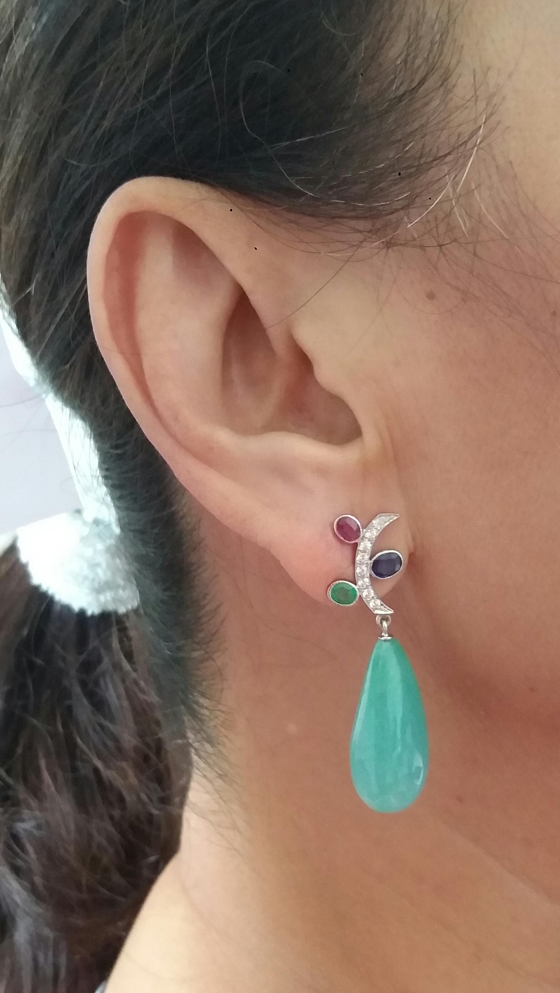 Tutti Frutti Style Rubies Sapphires Emeralds Gold Diamonds Jade Drops Earrings For Sale 6