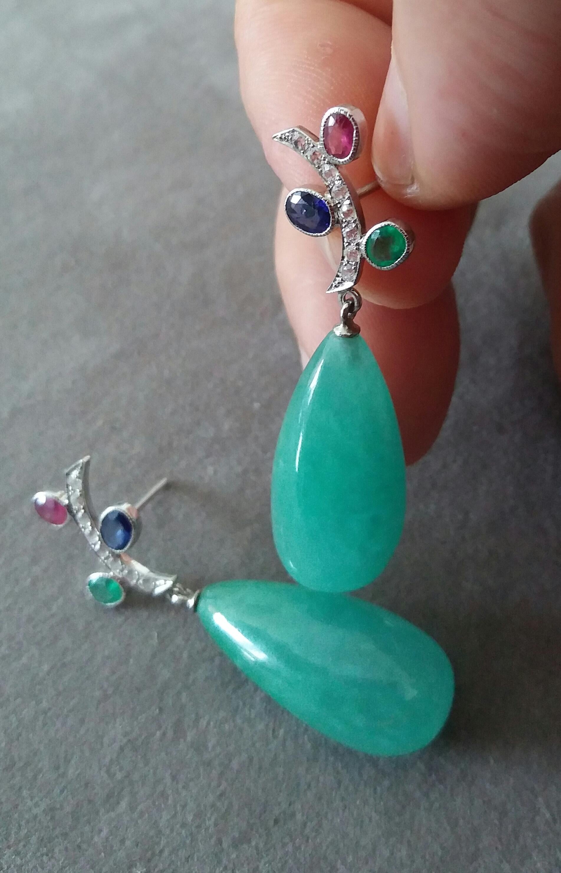 Women's Tutti Frutti Style Rubies Sapphires Emeralds Gold Diamonds Jade Drops Earrings For Sale