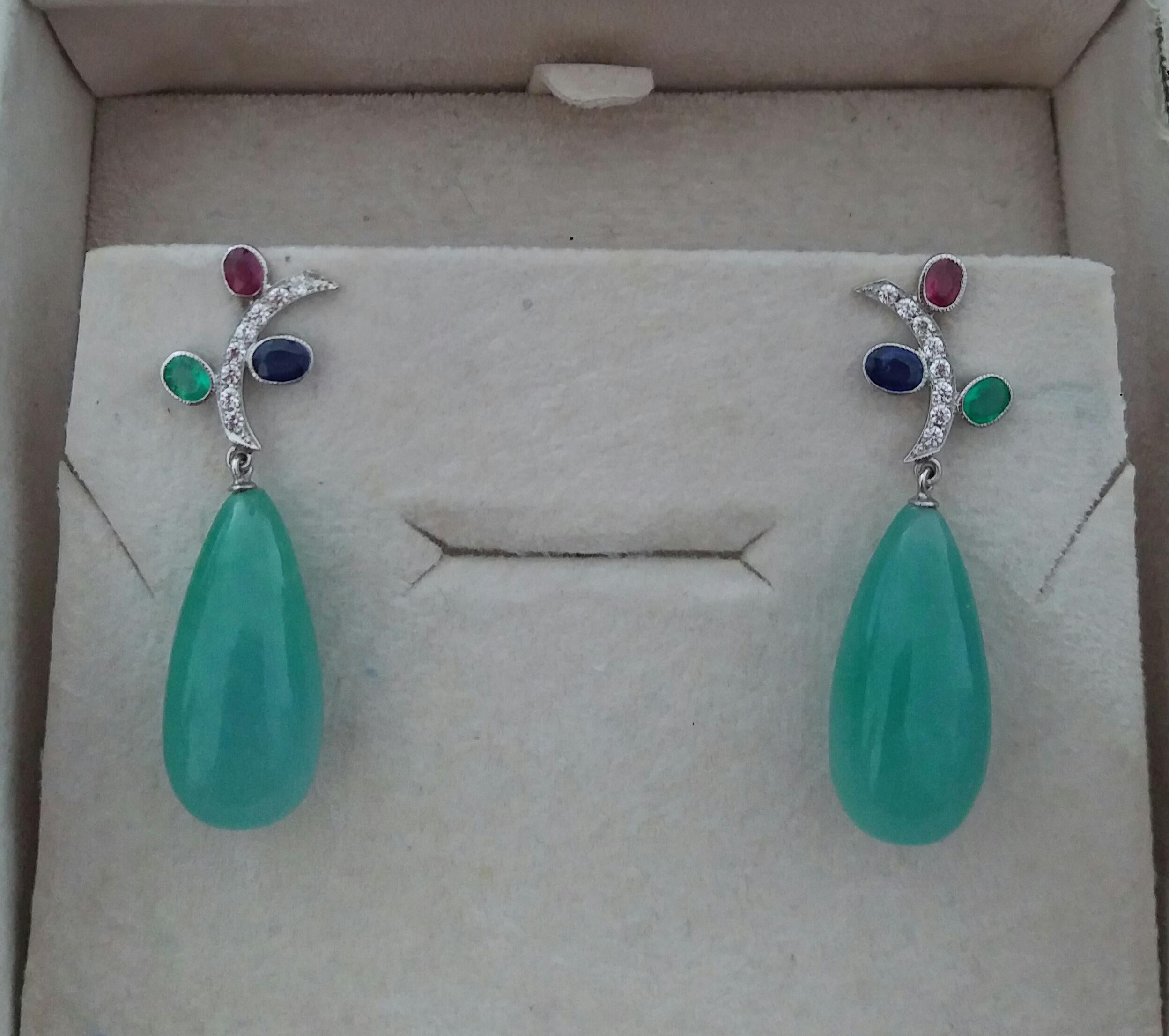 Tutti Frutti Style Rubies Sapphires Emeralds Gold Diamonds Jade Drops Earrings For Sale 1