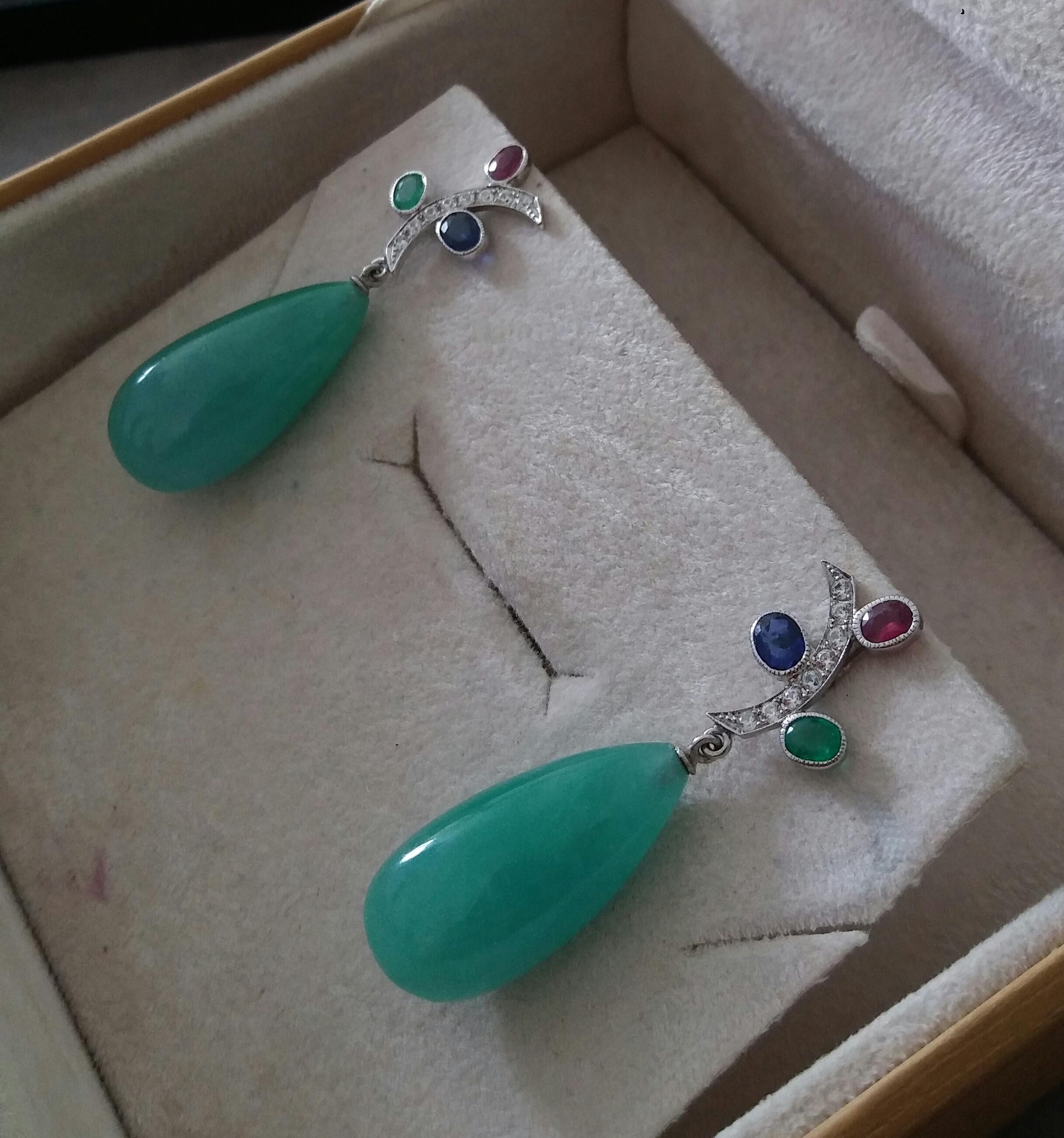 Tutti Frutti Style Rubies Sapphires Emeralds Gold Diamonds Jade Drops Earrings For Sale 2