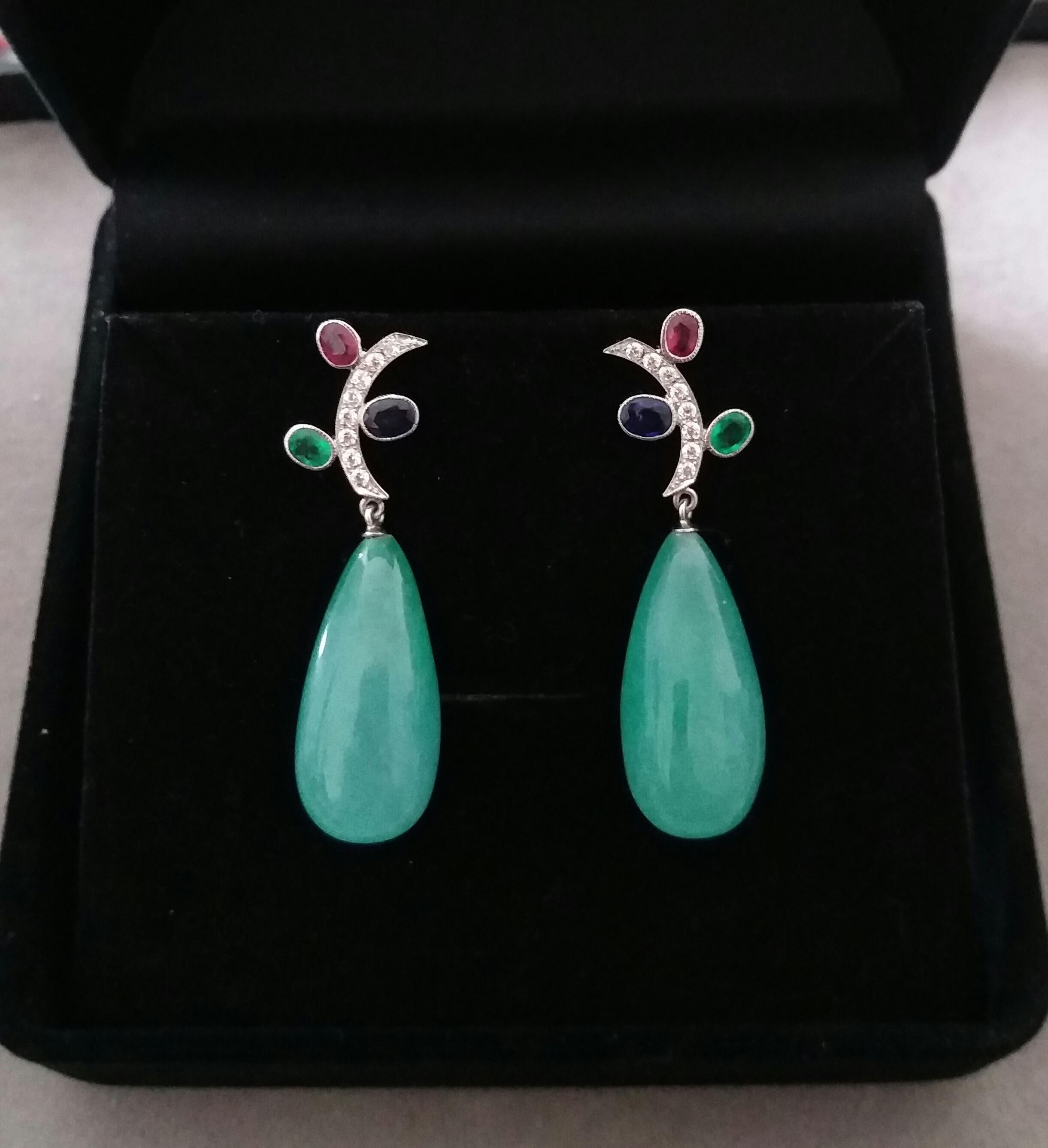 Tutti Frutti Style Rubies Sapphires Emeralds Gold Diamonds Jade Drops Earrings For Sale 3