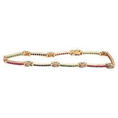 Tutti Frutti Style Ruby, Emerald, Sapphire and Diamond Link Bracelet