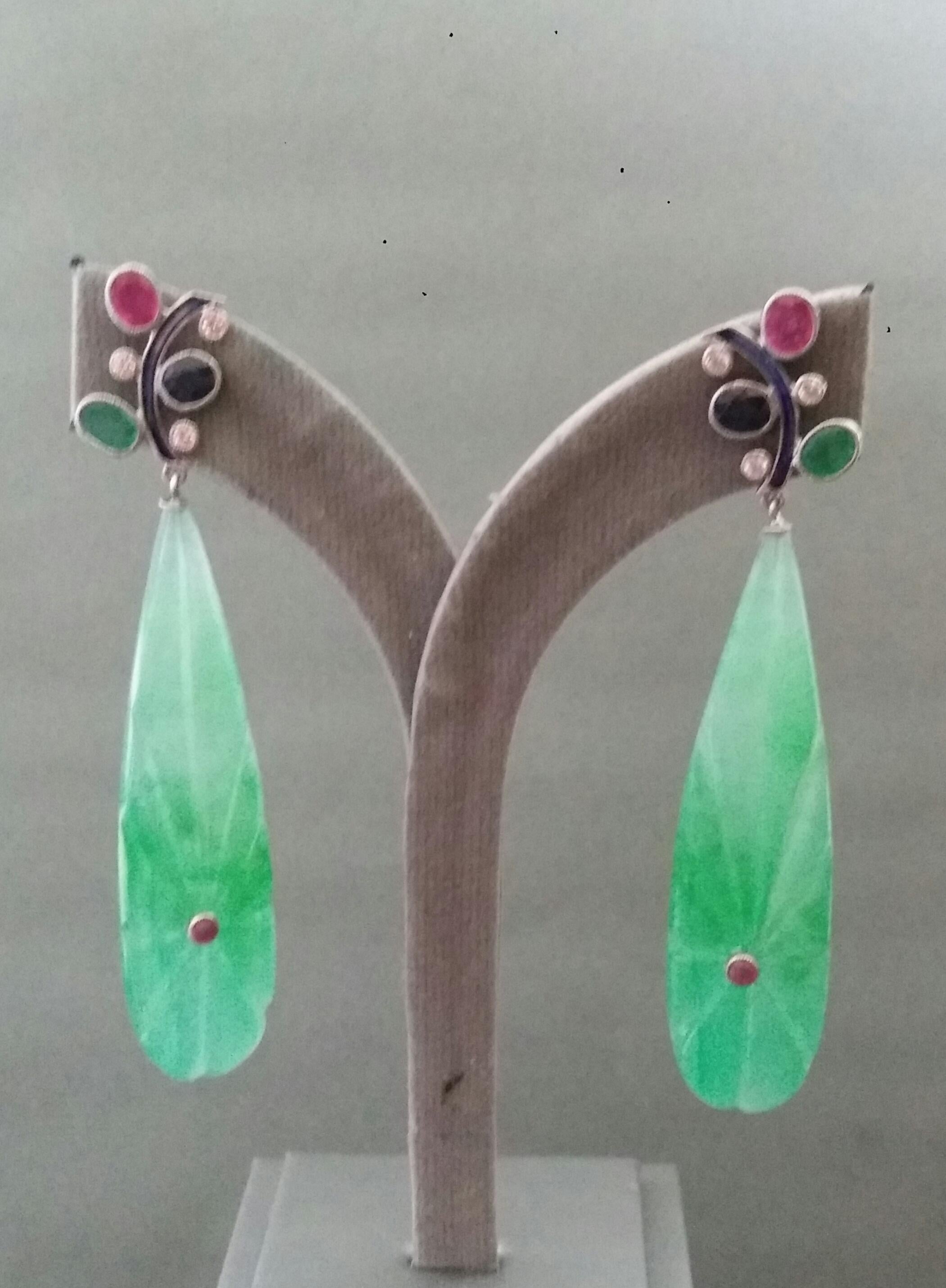 Tutti Frutti  Ruby Sapphire Emerald Gold Diamonds Enamel Jade Dangle Earrings For Sale 4