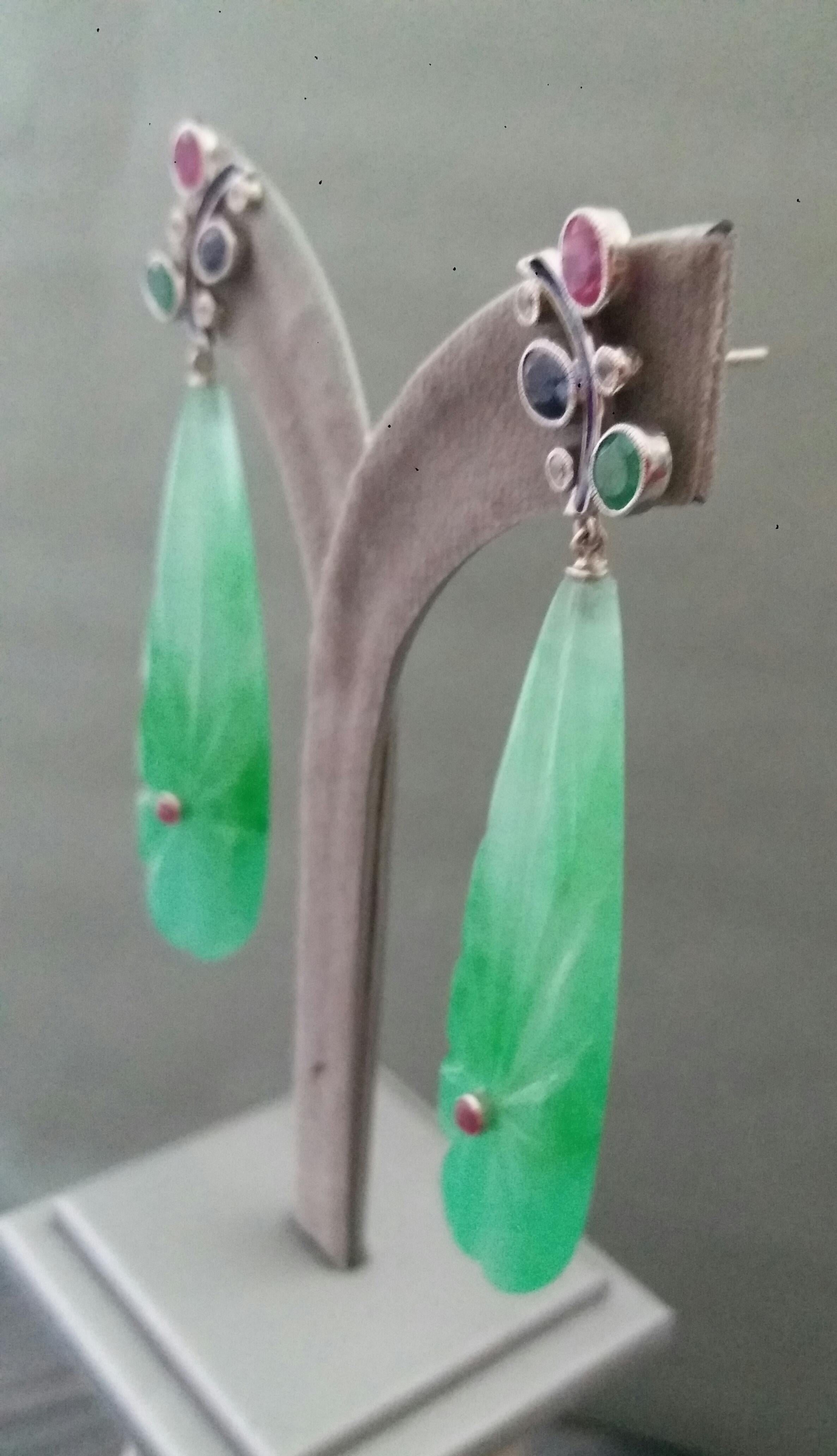 Tutti Frutti  Ruby Sapphire Emerald Gold Diamonds Enamel Jade Dangle Earrings For Sale 5