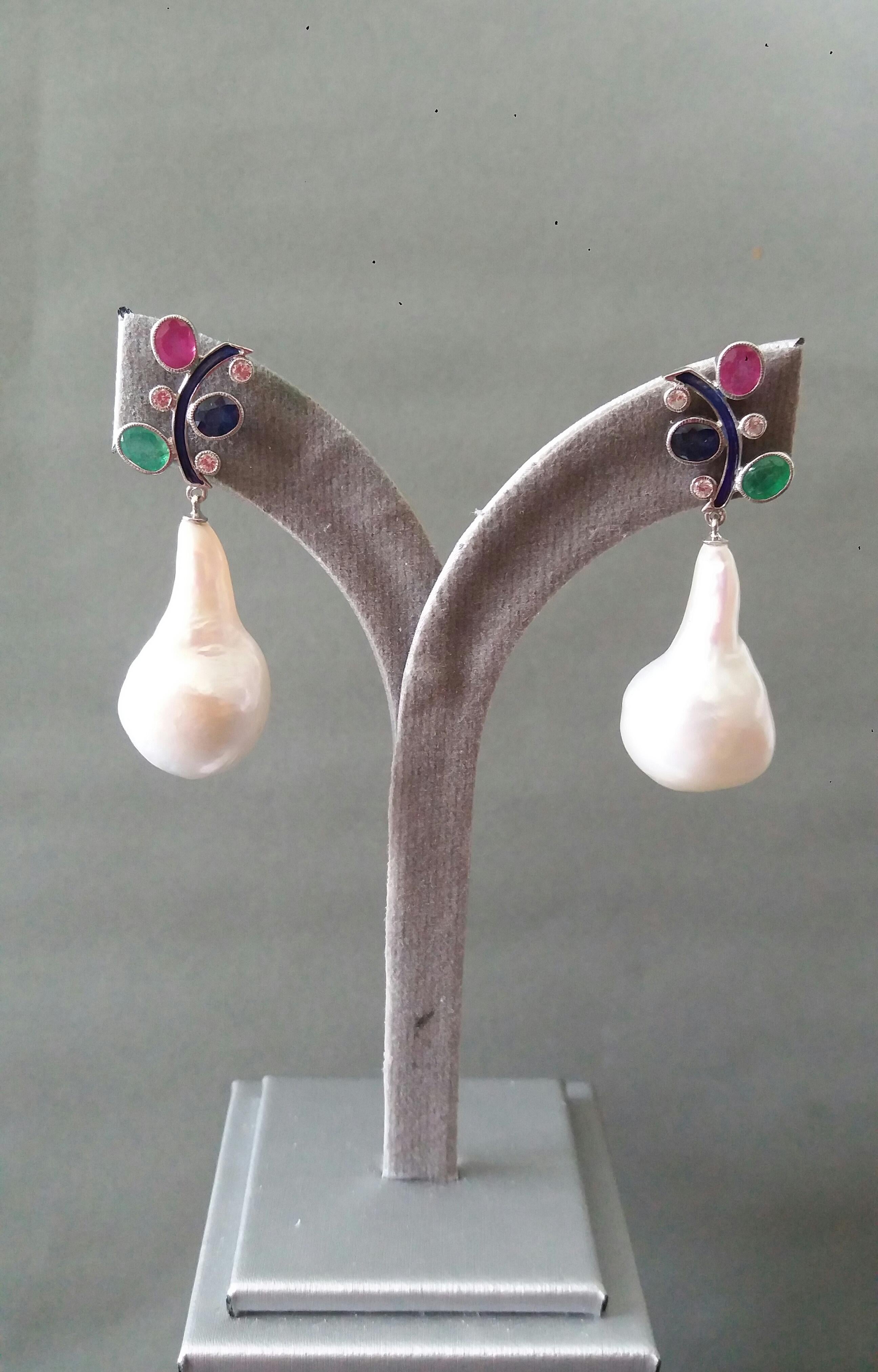 Tutti Frutti Style Ruby Sapphire Emerald Gold Diamonds Enamel Pearls Earrings For Sale 7