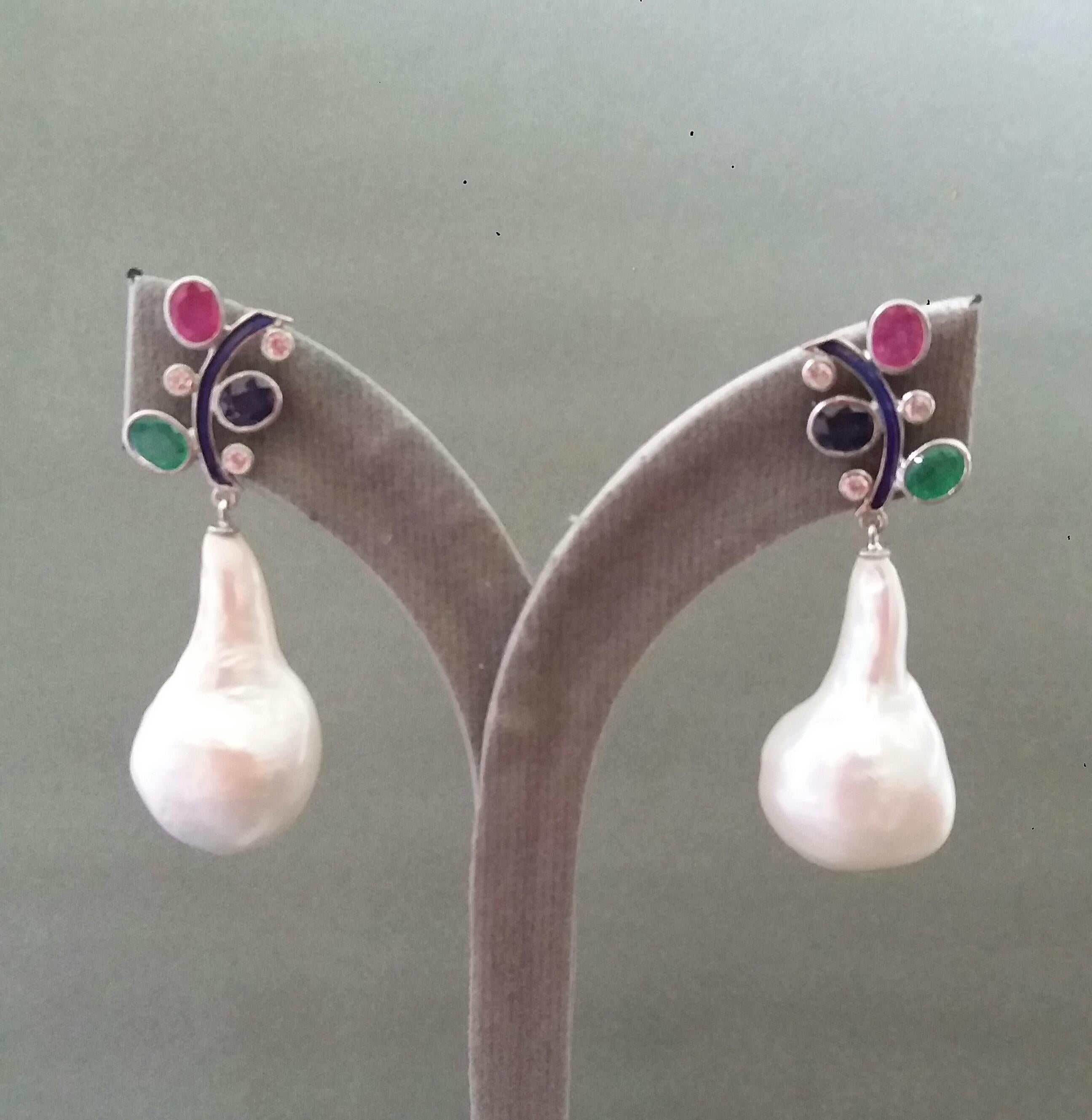 Tutti Frutti Style Ruby Sapphire Emerald Gold Diamonds Enamel Pearls Earrings For Sale 8