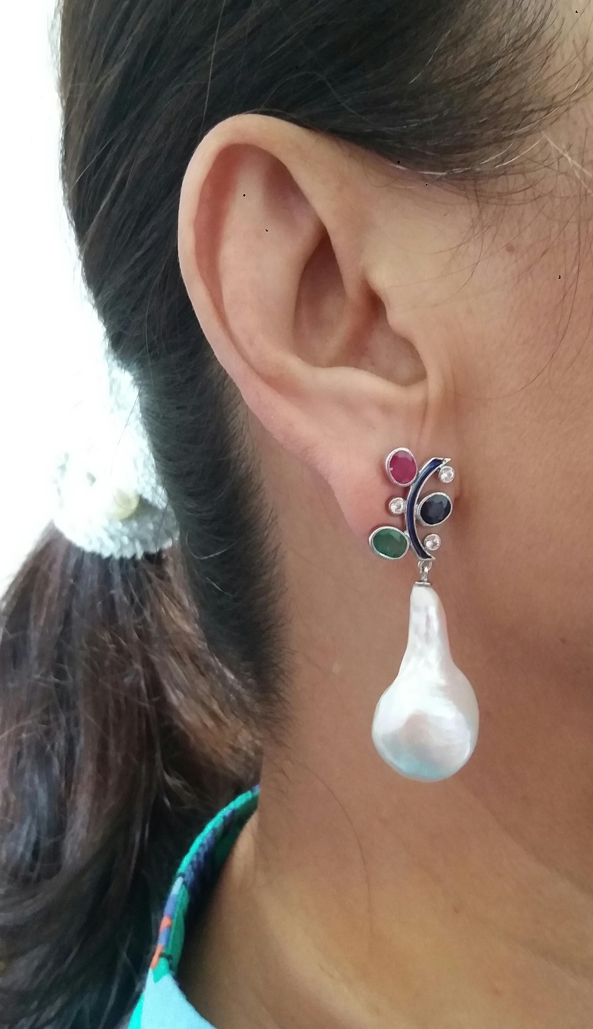 Tutti Frutti Style Ruby Sapphire Emerald Gold Diamonds Enamel Pearls Earrings For Sale 10