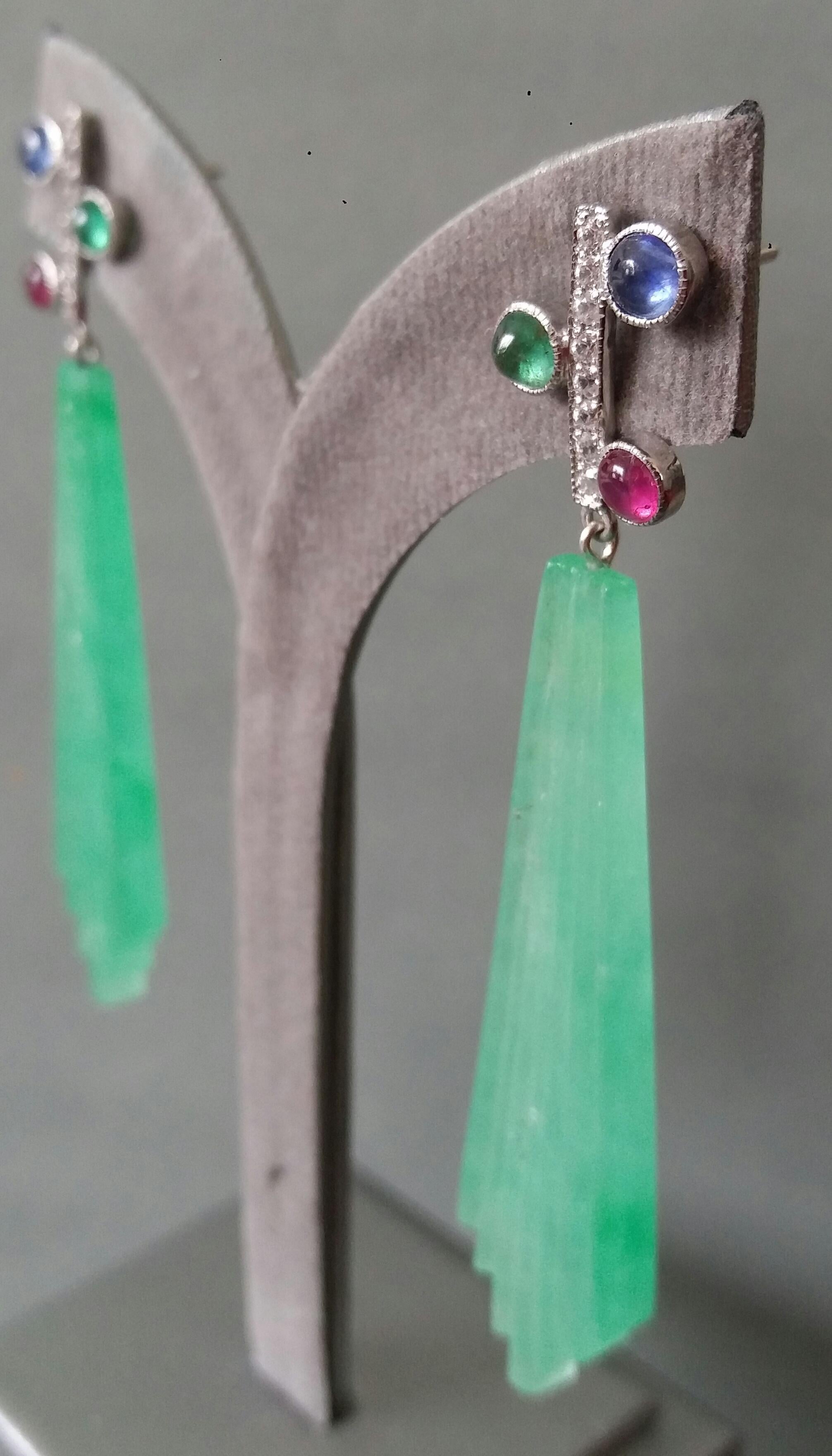 Tutti Frutti Style Ruby Sapphire Emerald Gold Diamonds Jade Dangle Earrings For Sale 4