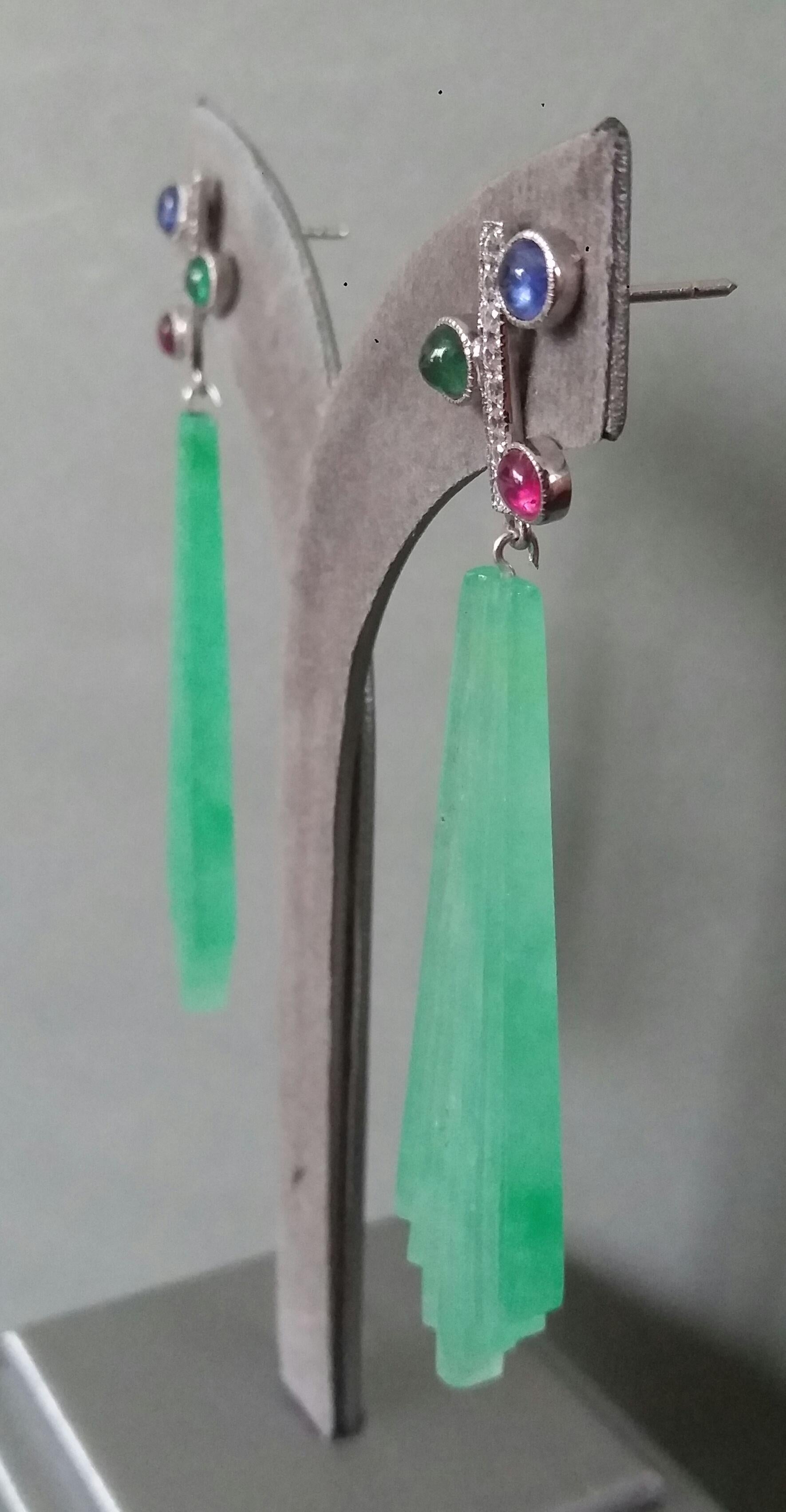 Tutti Frutti Style Ruby Sapphire Emerald Gold Diamonds Jade Dangle Earrings For Sale 5