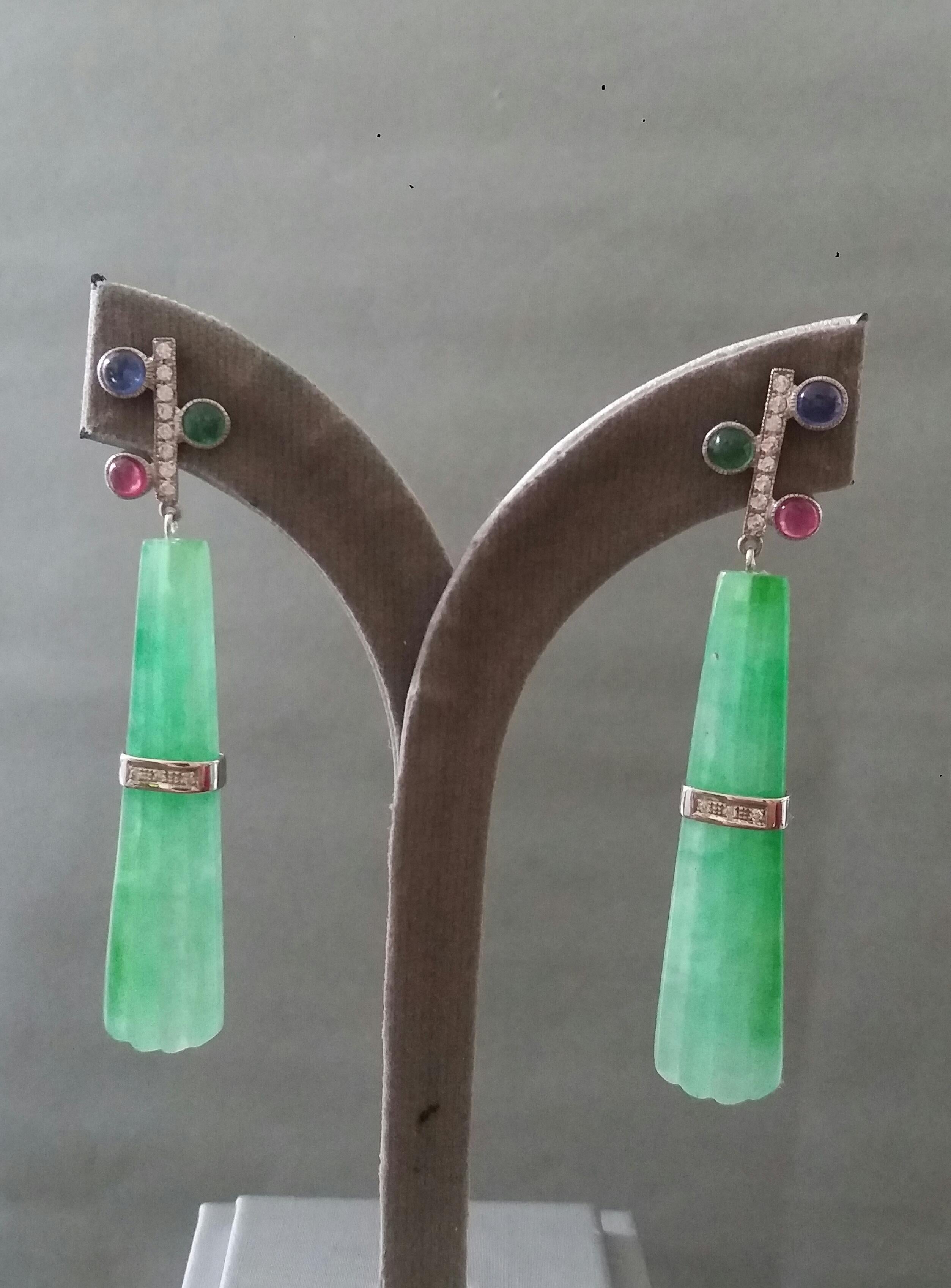Tutti Frutti Style Ruby Sapphire Emerald Gold Diamonds Jade Dangle Earrings For Sale 1