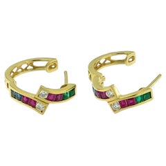 Tutti Frutti Yellow Gold Italian Hoop Earrings
