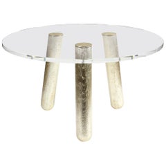 Tutto Oro Round Table. Sanded oak. Golden leaves. Acrylic. Mattia Bonetti 2019
