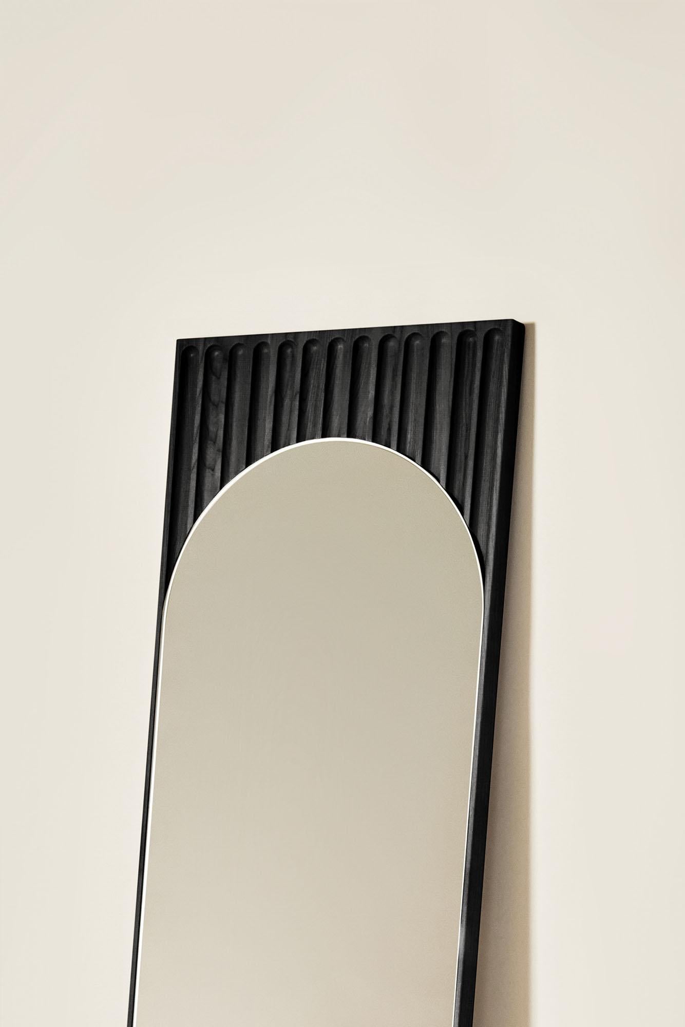 Modern Tutto Sesto Solid Wood Rectangular Mirror, Ash in Black Finish, Contemporary For Sale