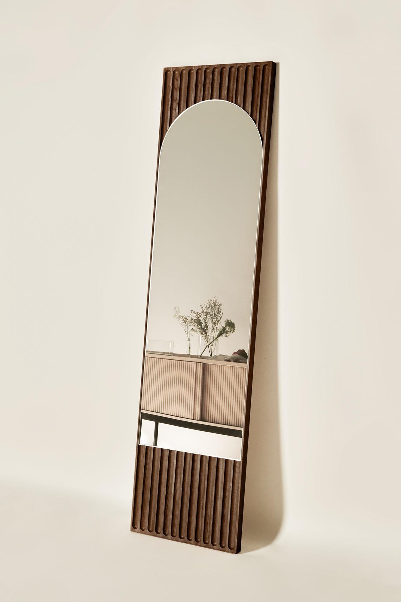 Oiled Tutto Sesto Solid Wood Rectangular Mirror, Ash in Brown Finish, Contemporary For Sale