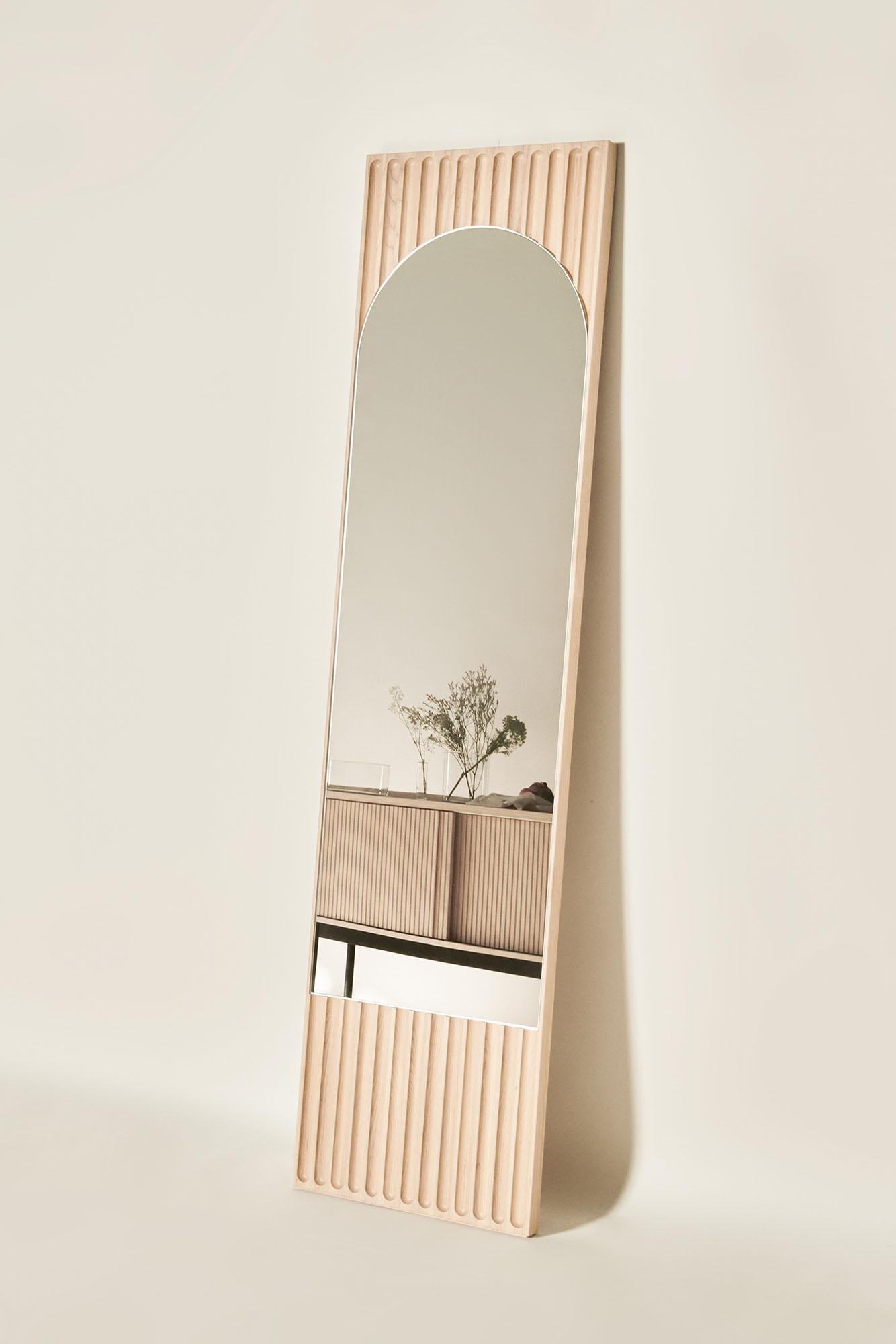 Oiled Tutto Sesto Solid Wood Rectangular Mirror, Ash in Natural Finish, Contemporary For Sale