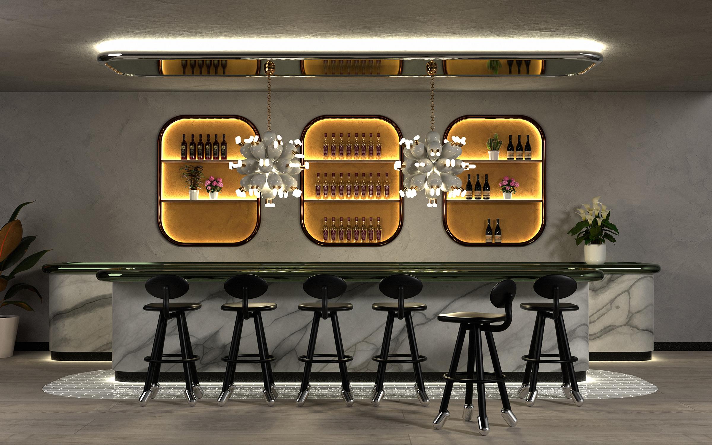 Contemporary Tutu Bar Stool by Design VA . Ebonized Oak & Aluminum For Sale