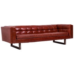 Vintage Tuxedo Red Leather Sofa by Milo Baughman, 1950s