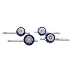 Borchia per camicia da smoking con diamante e smalto blu navy in oro bianco 14 carati