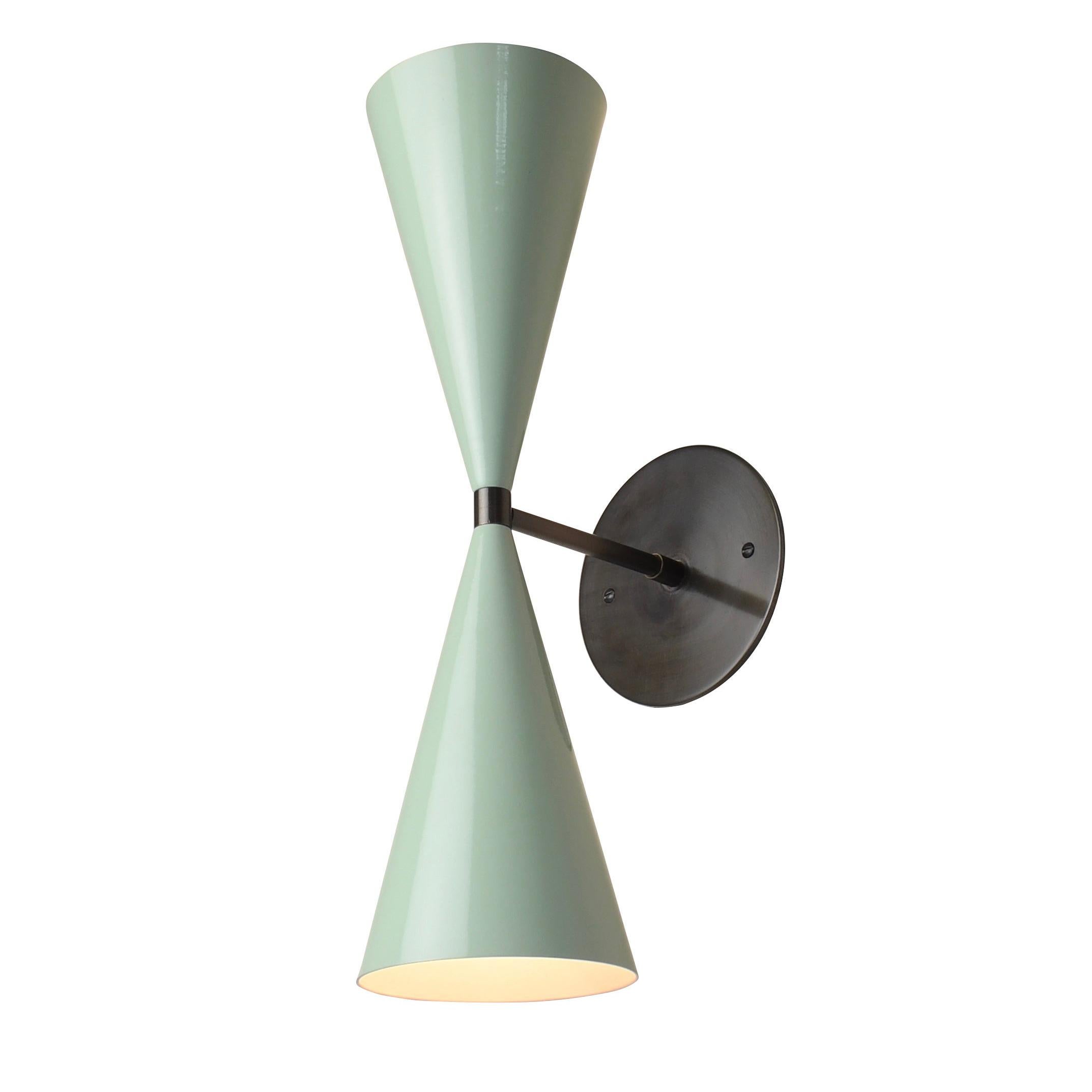 Tuxedo Wall Sconce in Oil-Rubbed Bronze & Mint Green Enamel, Blueprint Lighting For Sale