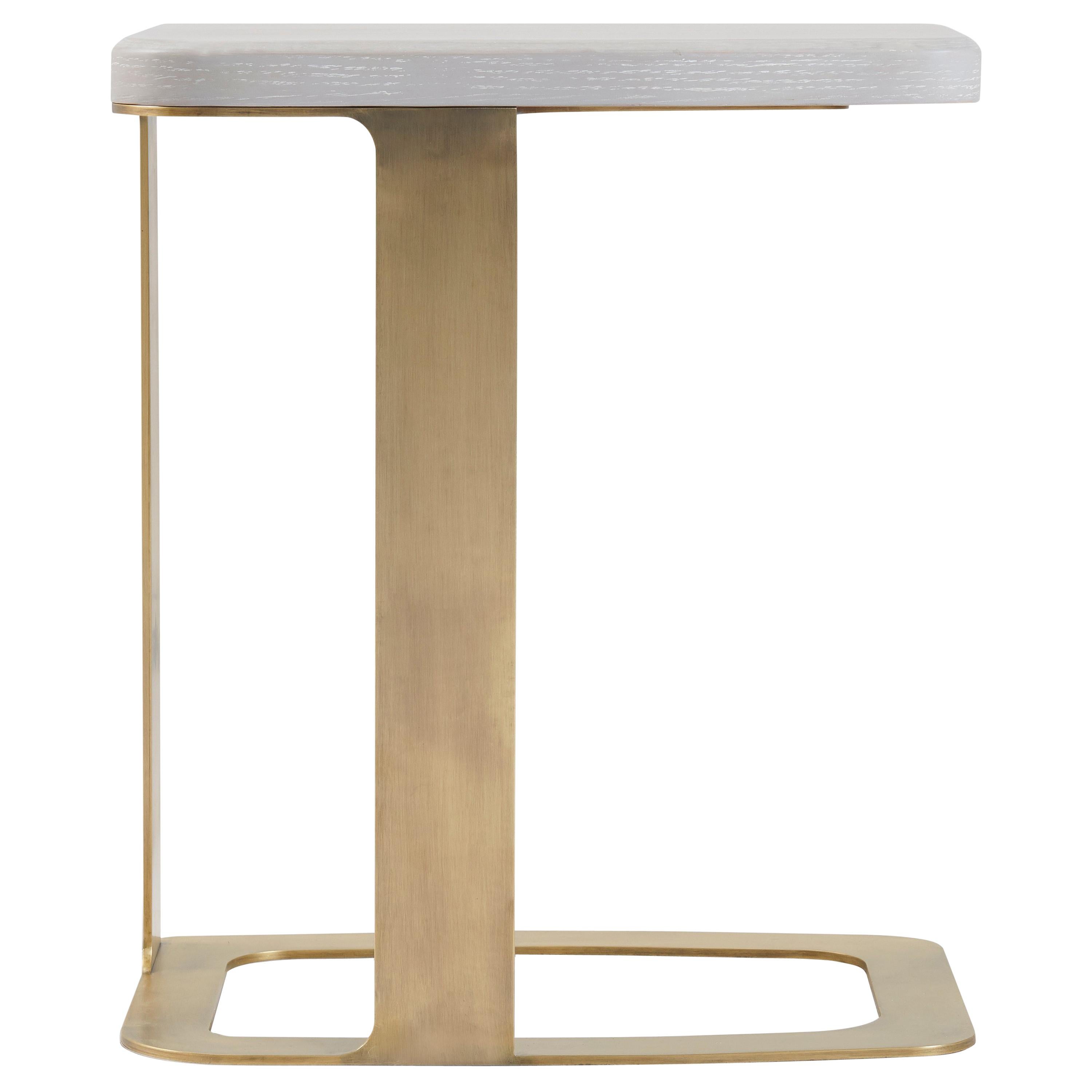 Tuya Drink Table, Contemporary Side Table in Grey Limed Oak, Light Bronze Base For Sale