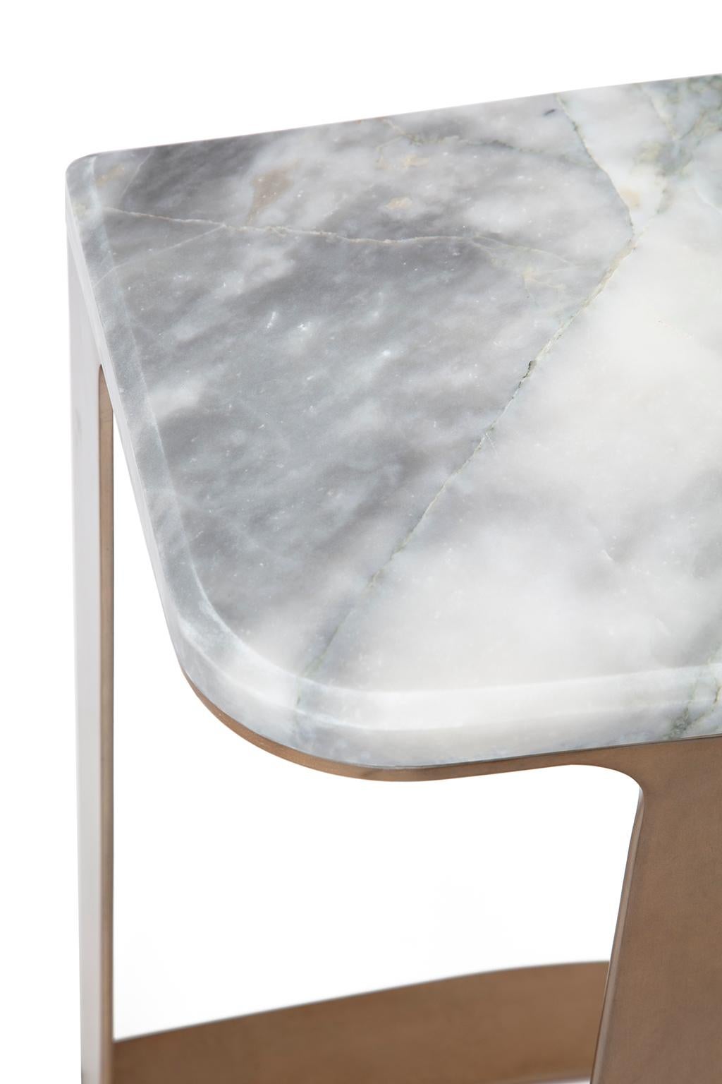 American Tuya Drink Table, Contemporary Side Table in Marble and Bronze Patina Finish For Sale