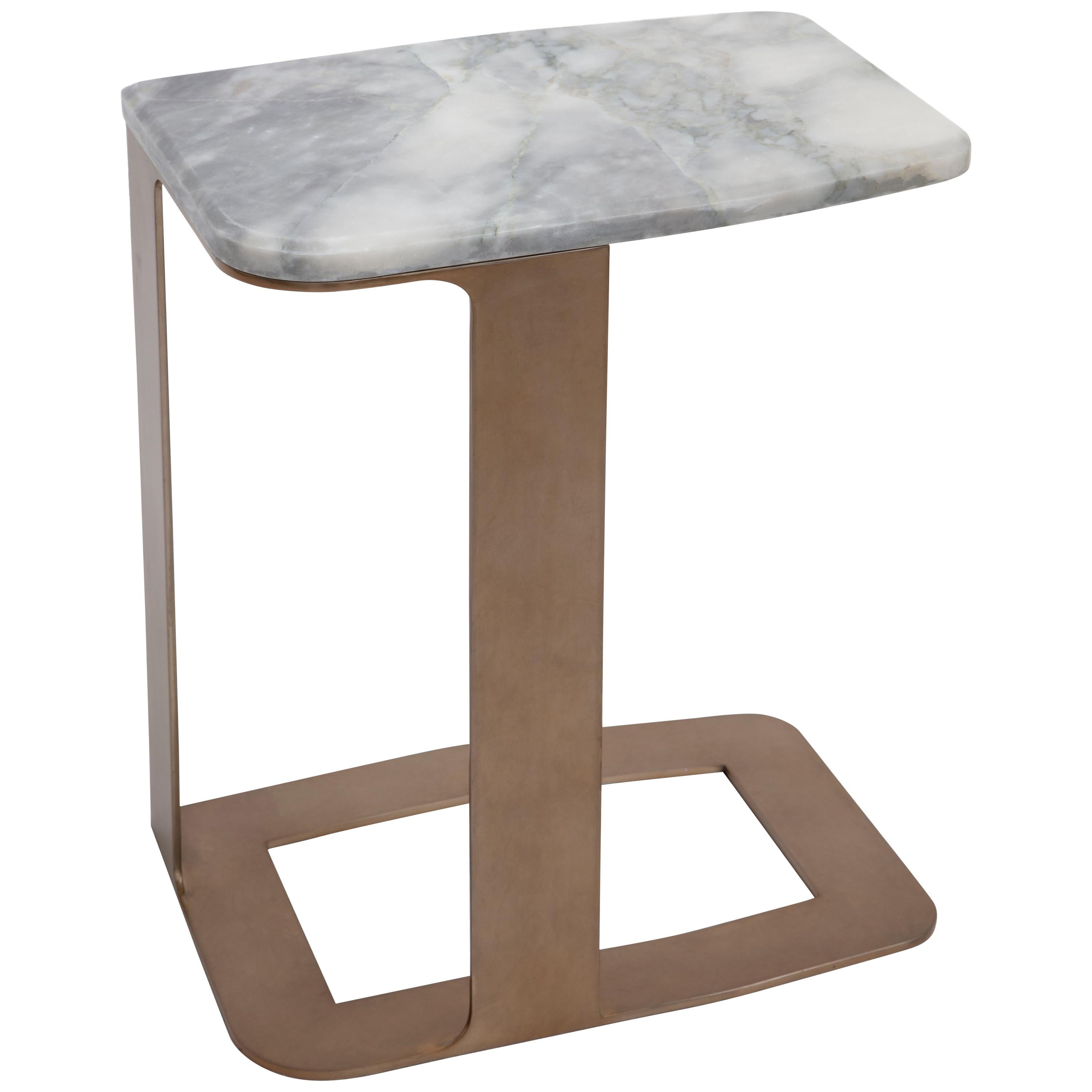 Tuya Drink Table, Contemporary Side Table in Marble and Bronze Patina Finish For Sale