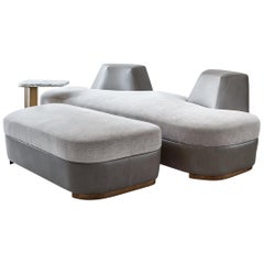 Tuya Love Seat, Tete-a-Tete Sofa in Holly Hunt Fabric with Bronze Finish Feet