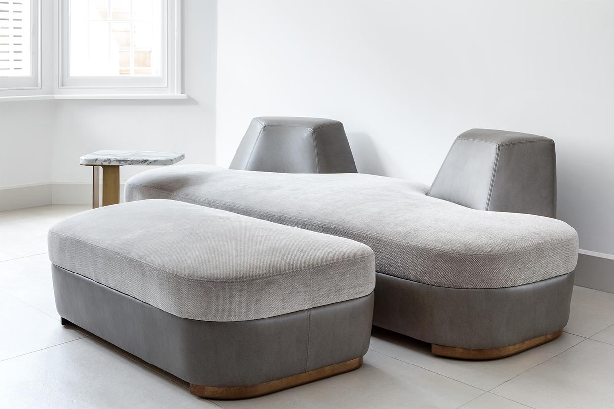 Tuya collection is both architectural and modern, the clean lines and smooth curves send your eye on a visual journey around every piece. This collection contains both seating and surface components. The sofa is available in both a right or left