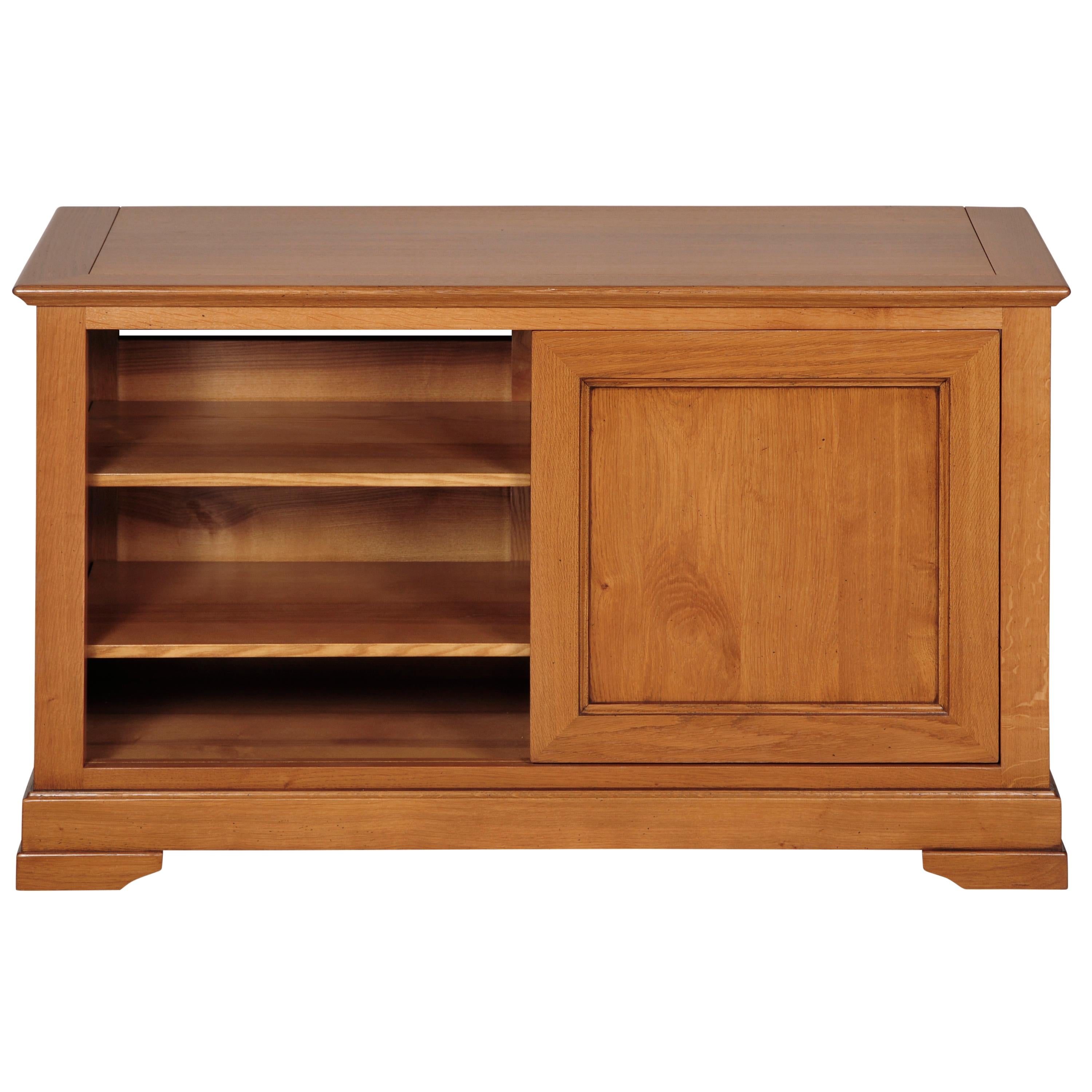 Hand-Crafted TV Cabinet 100% in French Oak, Louis Philippe Style, 1 Sliding Door For Sale