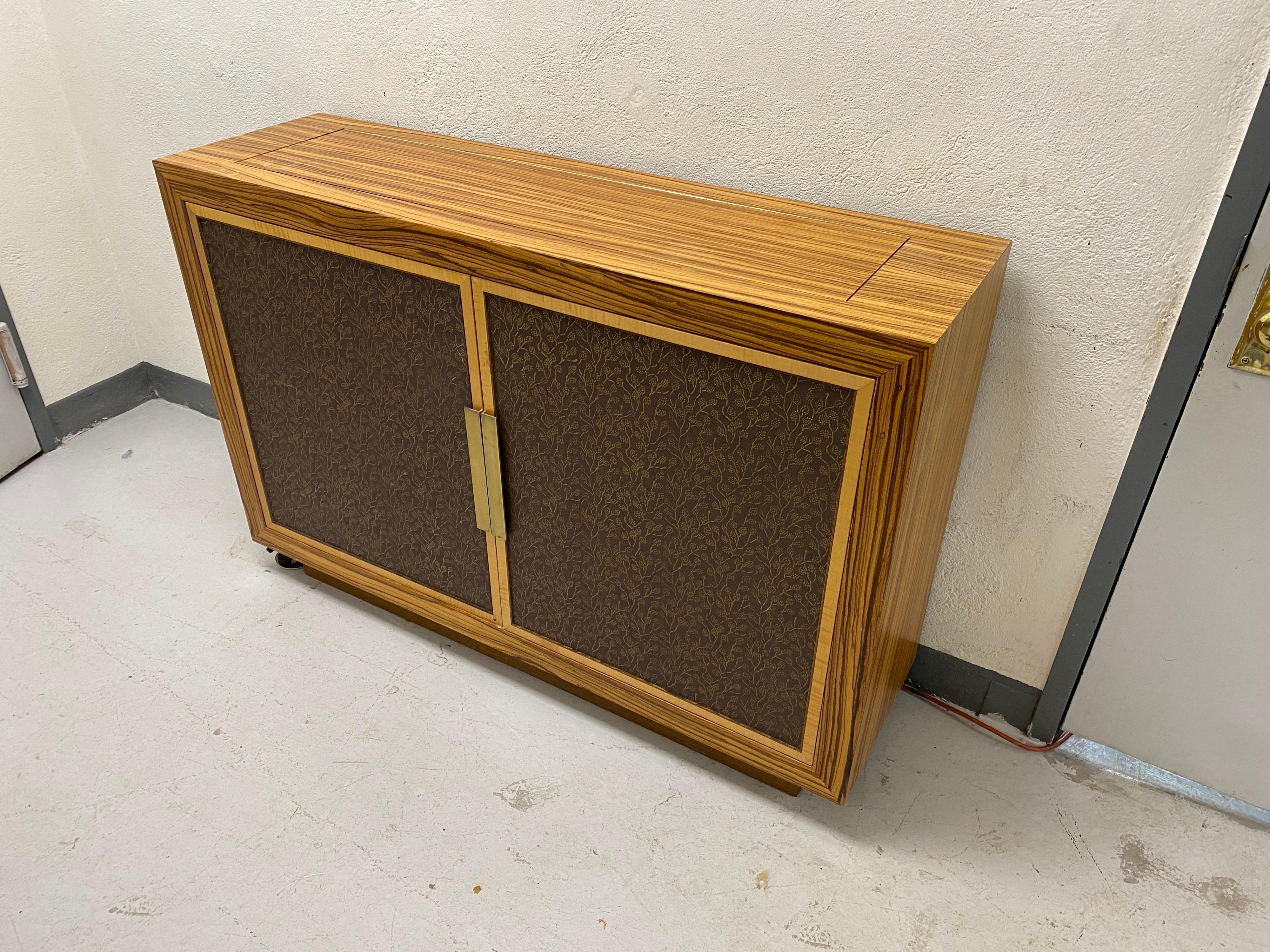 TV Cabinet, Modern Tiger Maple and Zebrawood, Lift TV Mechanism For Sale 6