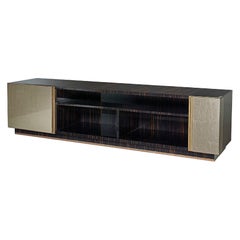 TV Cabinet Polished Ebony & Vetrite Antique Bronze Finish Matt Lacquer Inter Led