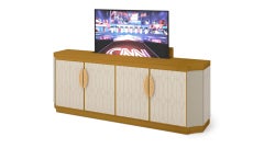 TV Cabinet Structure Distressed Paint Finish Quilted Fabric Smoke Mirror Led Ins